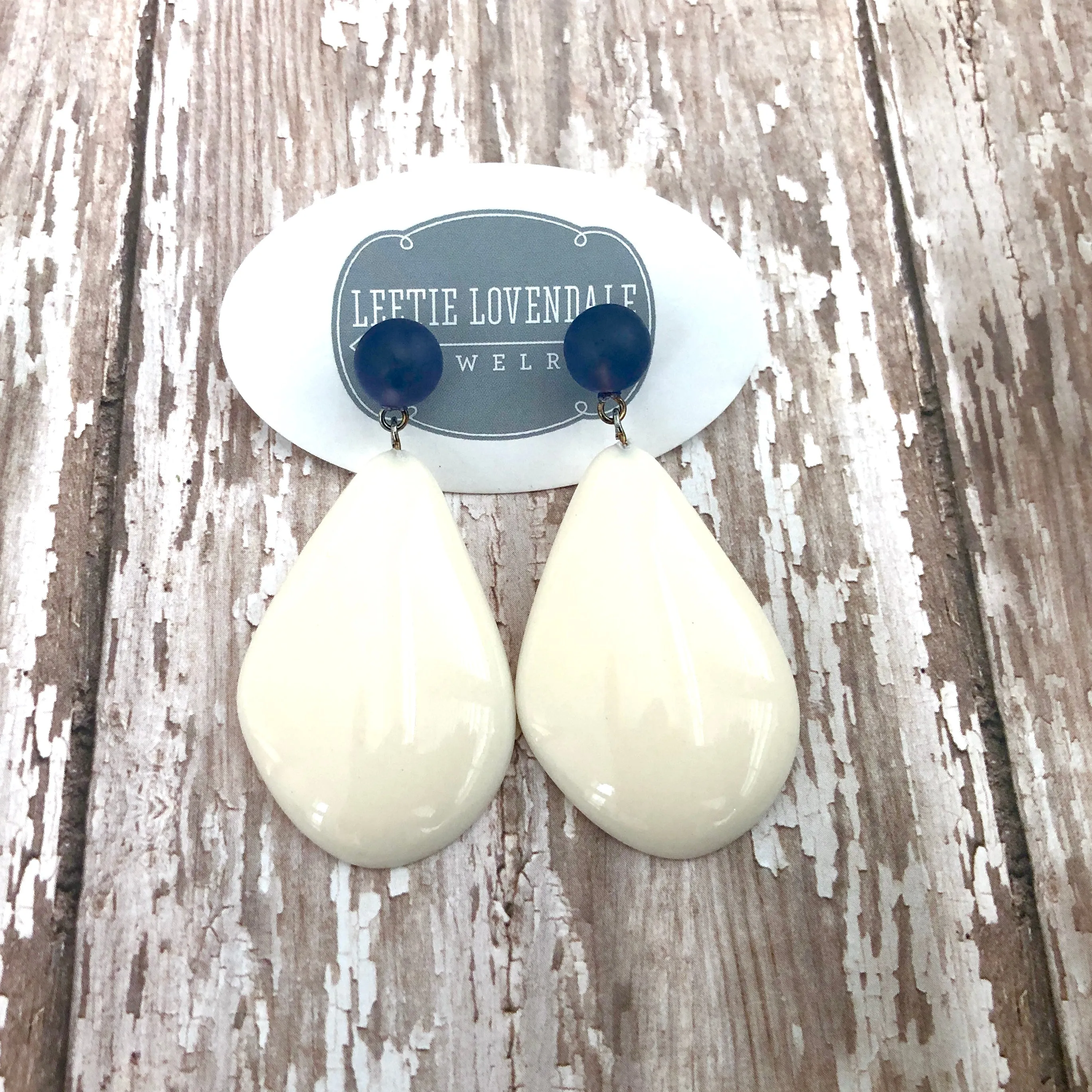 Denim Blue & Cream Avocado Drop Earrings