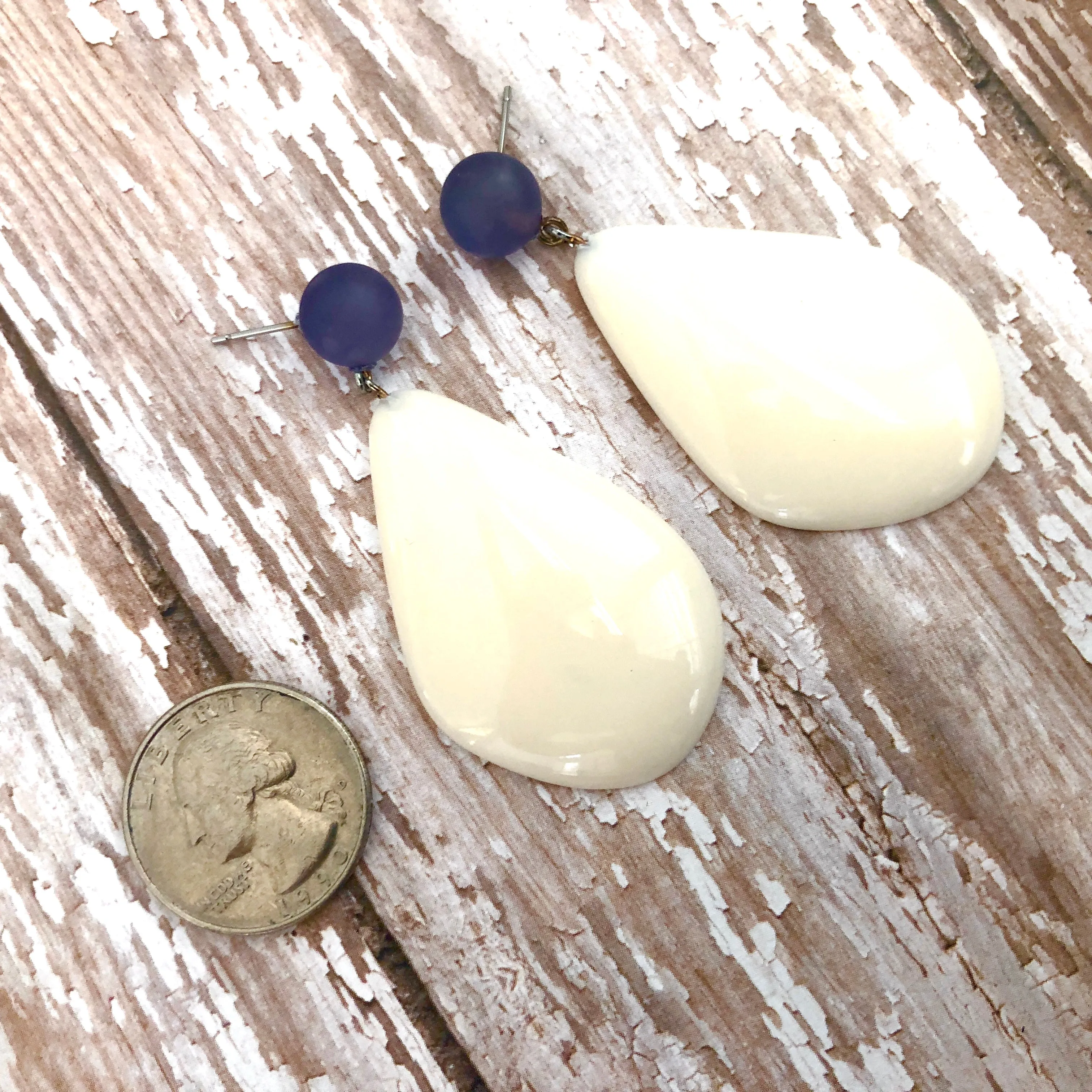 Denim Blue & Cream Avocado Drop Earrings