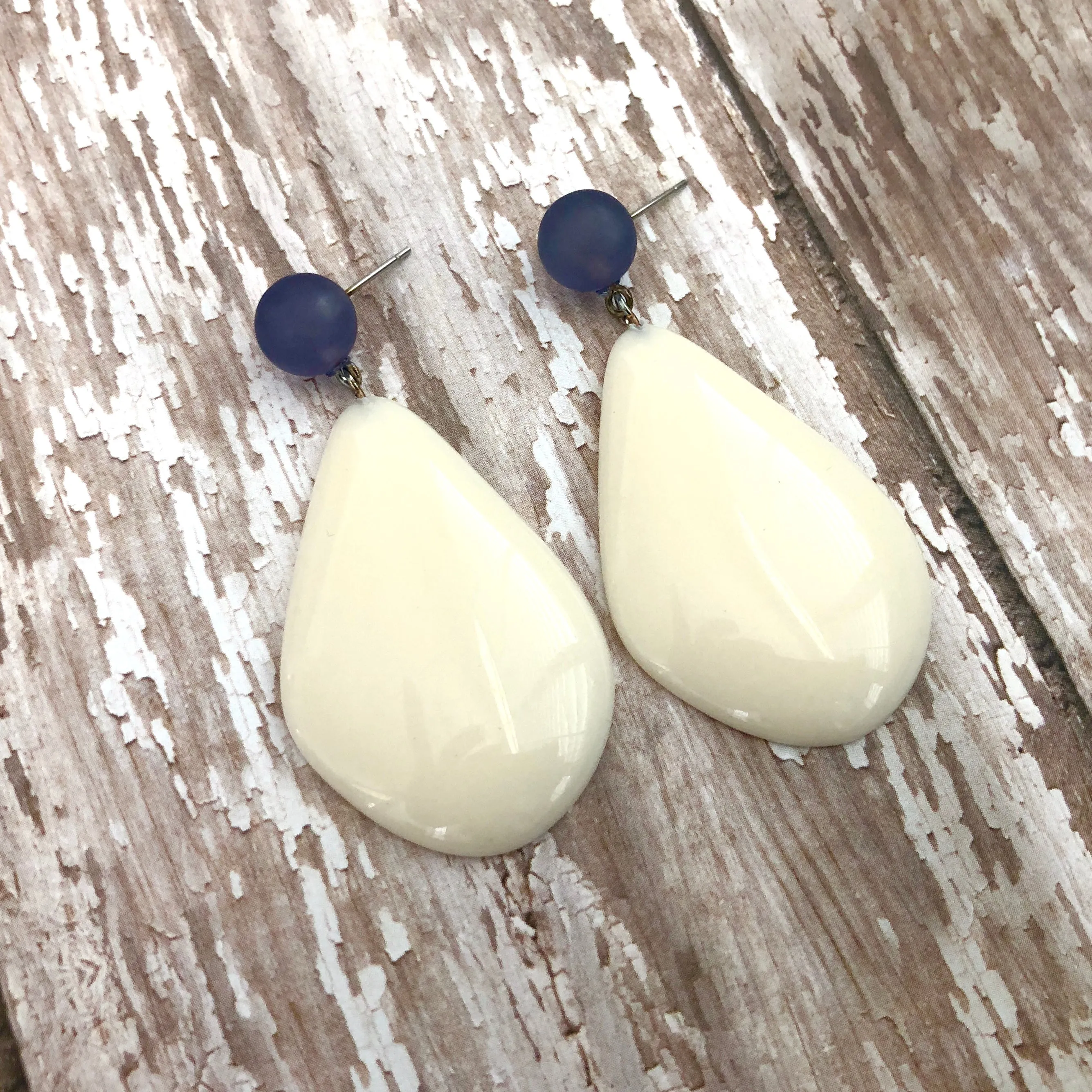 Denim Blue & Cream Avocado Drop Earrings