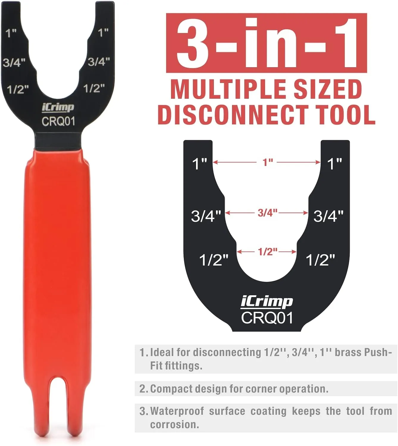 Disconnect Tong Sized 1/2", 3/4", 1", Removal Tool used for Demount Shark bite Brass Push Fit