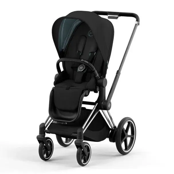 ePriam Smart Electric Stroller with Free Carry Cot - Chrome Frame / Black