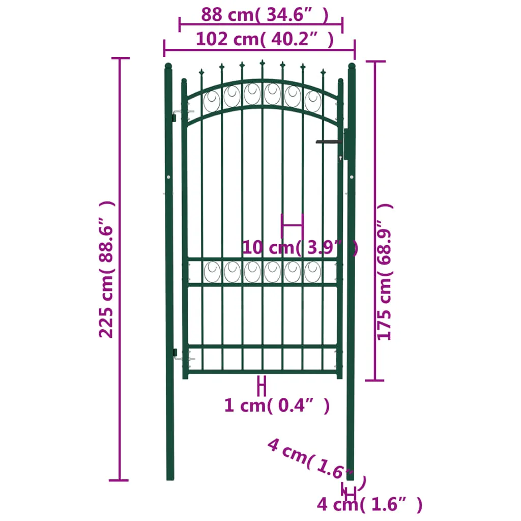 Fence Gate with Spikes Steel 100x175 cm Green