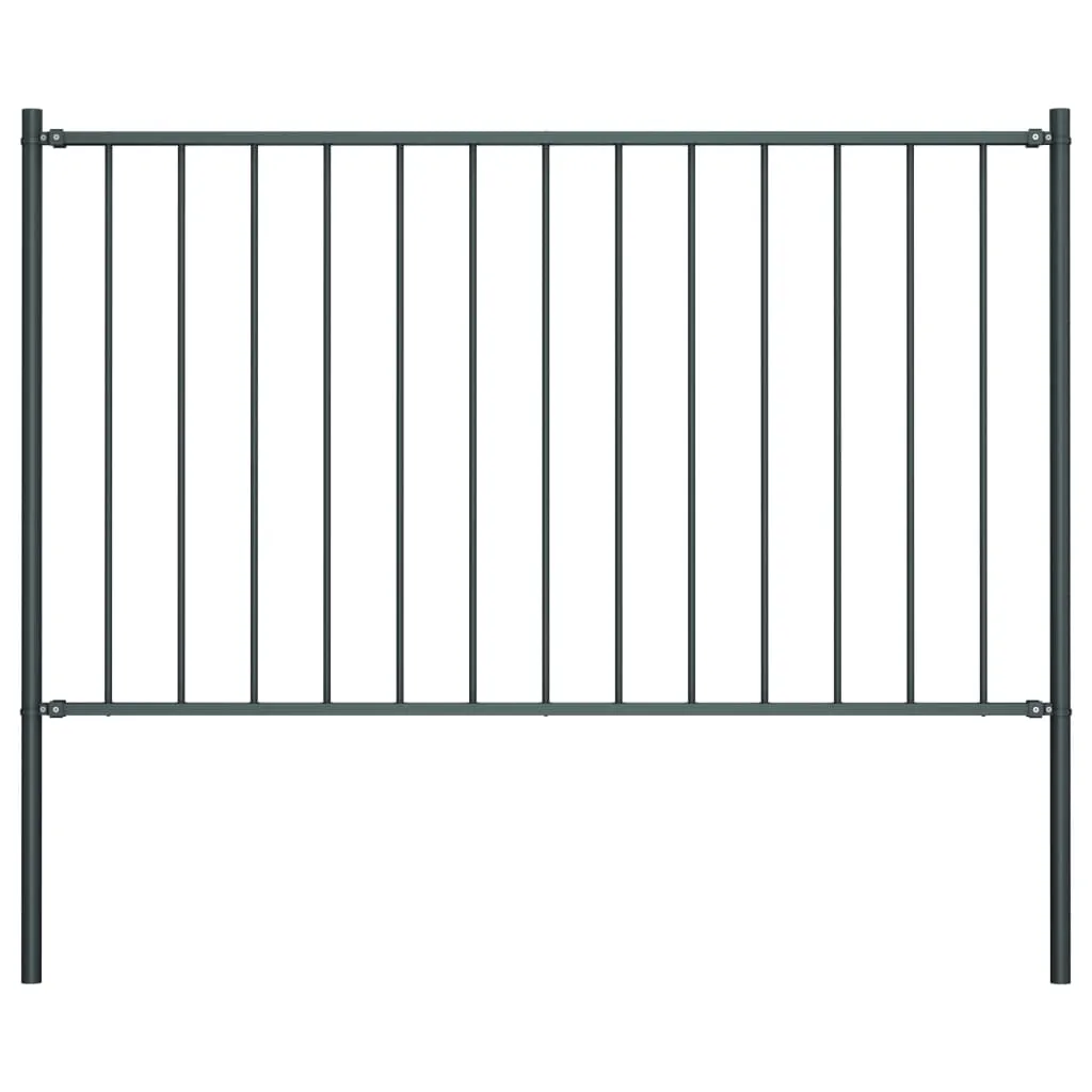 Fence Panel with Posts Powder-coated Steel 1.7x0.75 m Anthracite