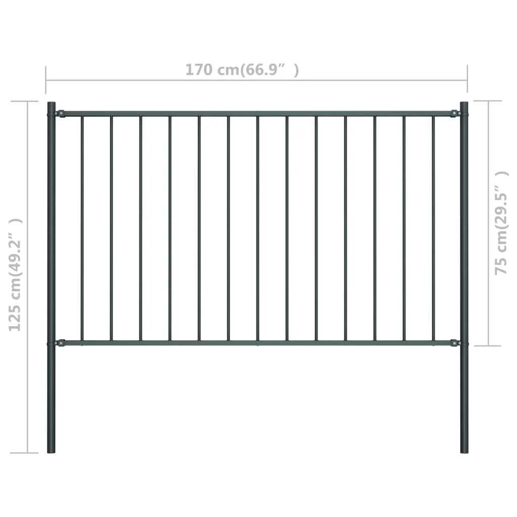 Fence Panel with Posts Powder-coated Steel 1.7x0.75 m Anthracite