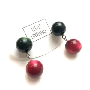 Forest Green and Ruby Monnglow Lollipop Drop Earrings