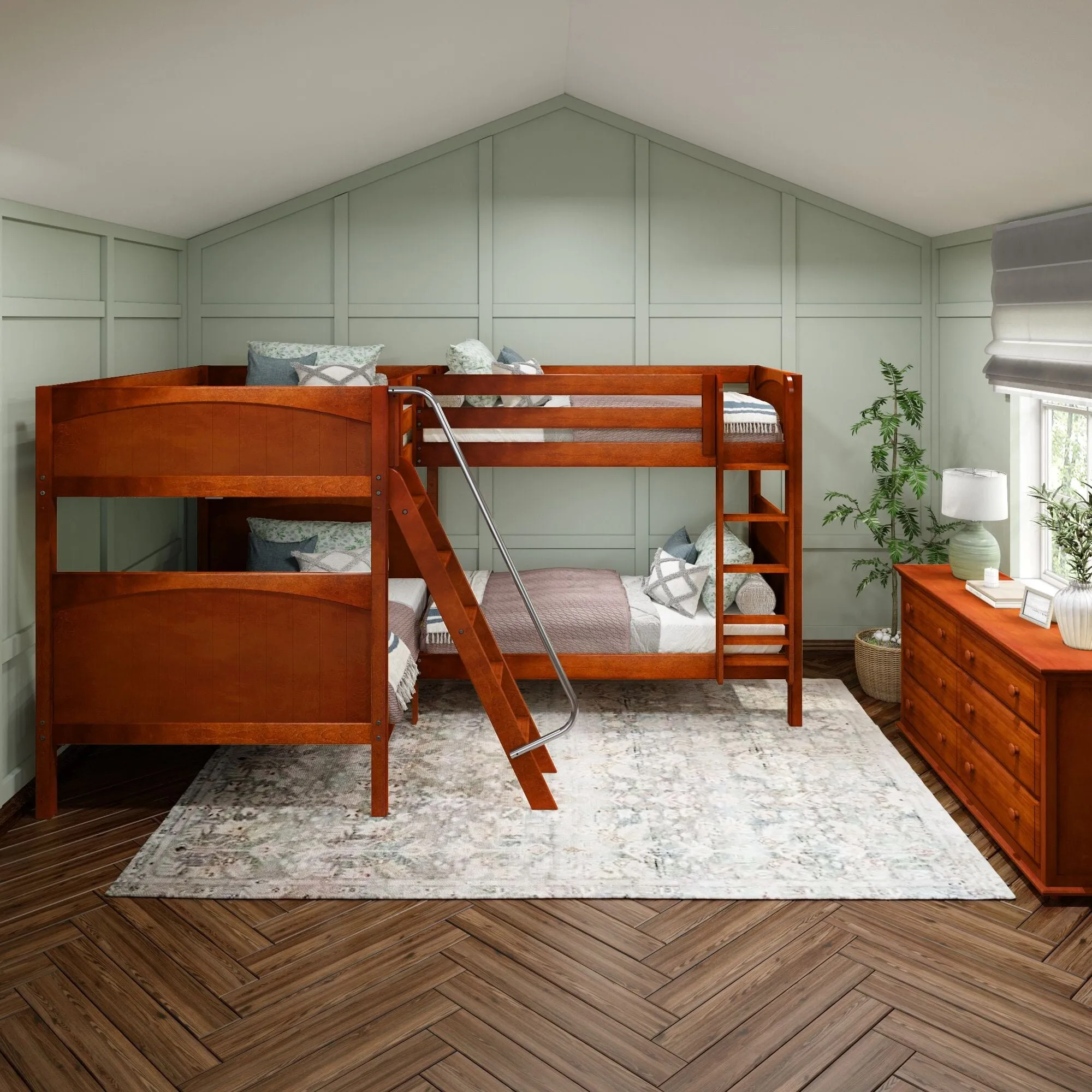 Full   Twin High Corner Bunk with Ladders