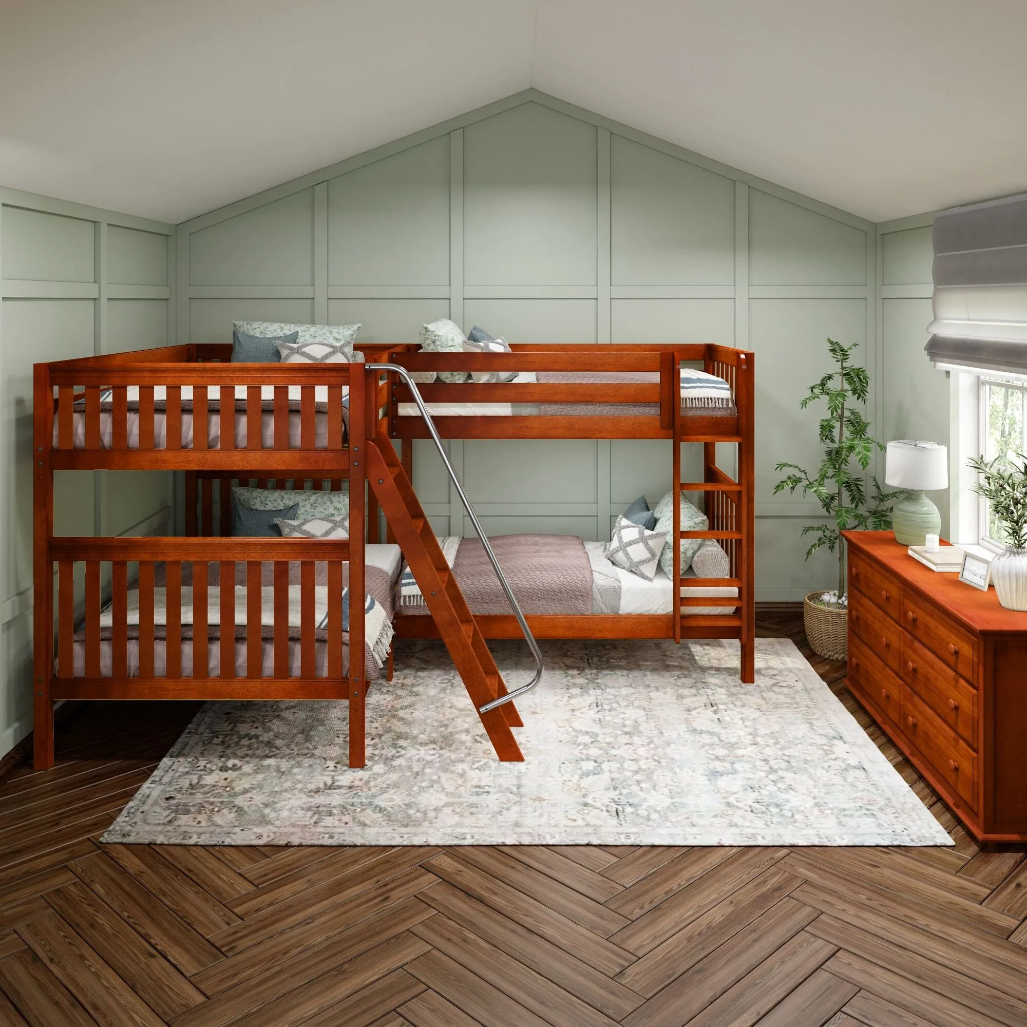 Full   Twin High Corner Bunk with Ladders