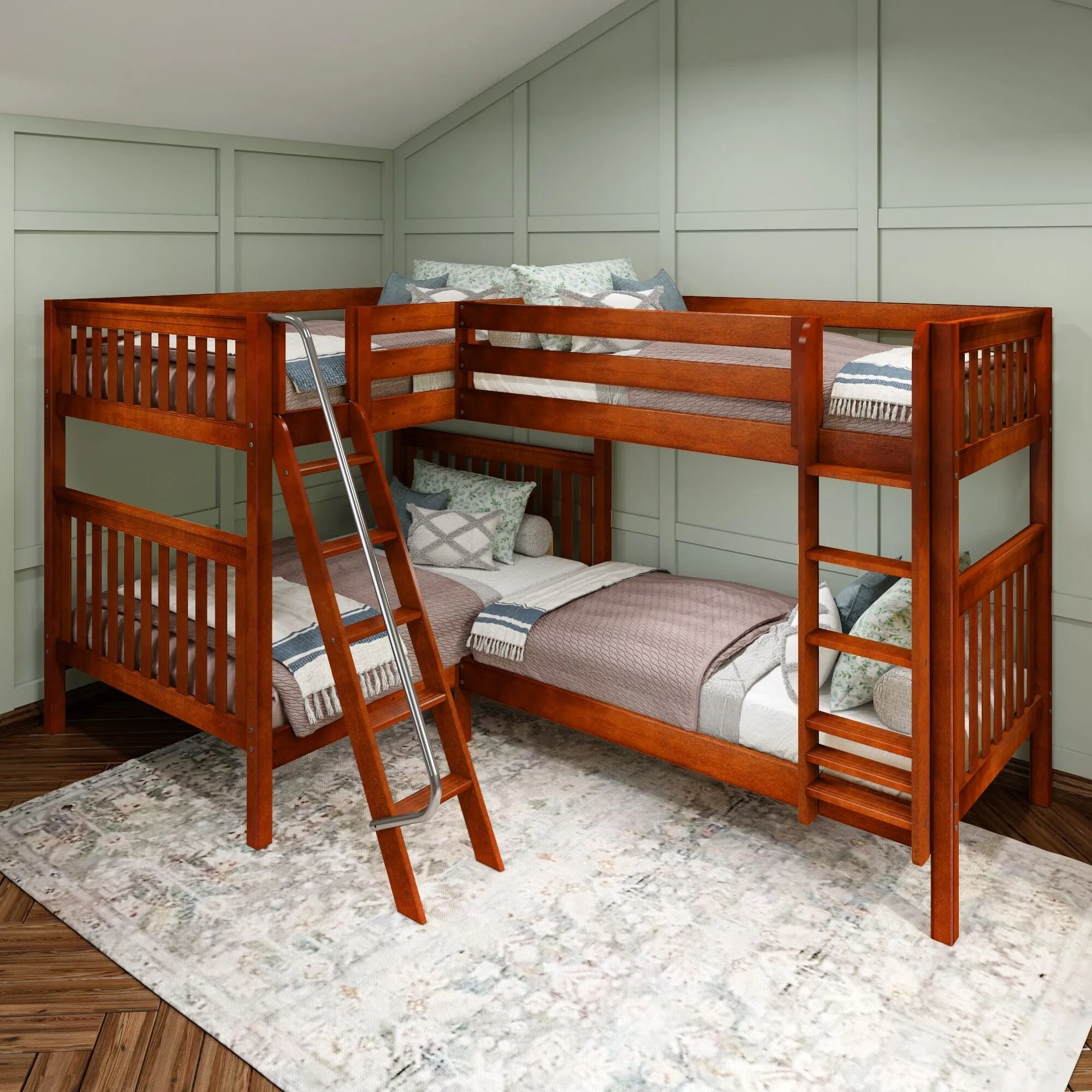 Full   Twin High Corner Bunk with Ladders