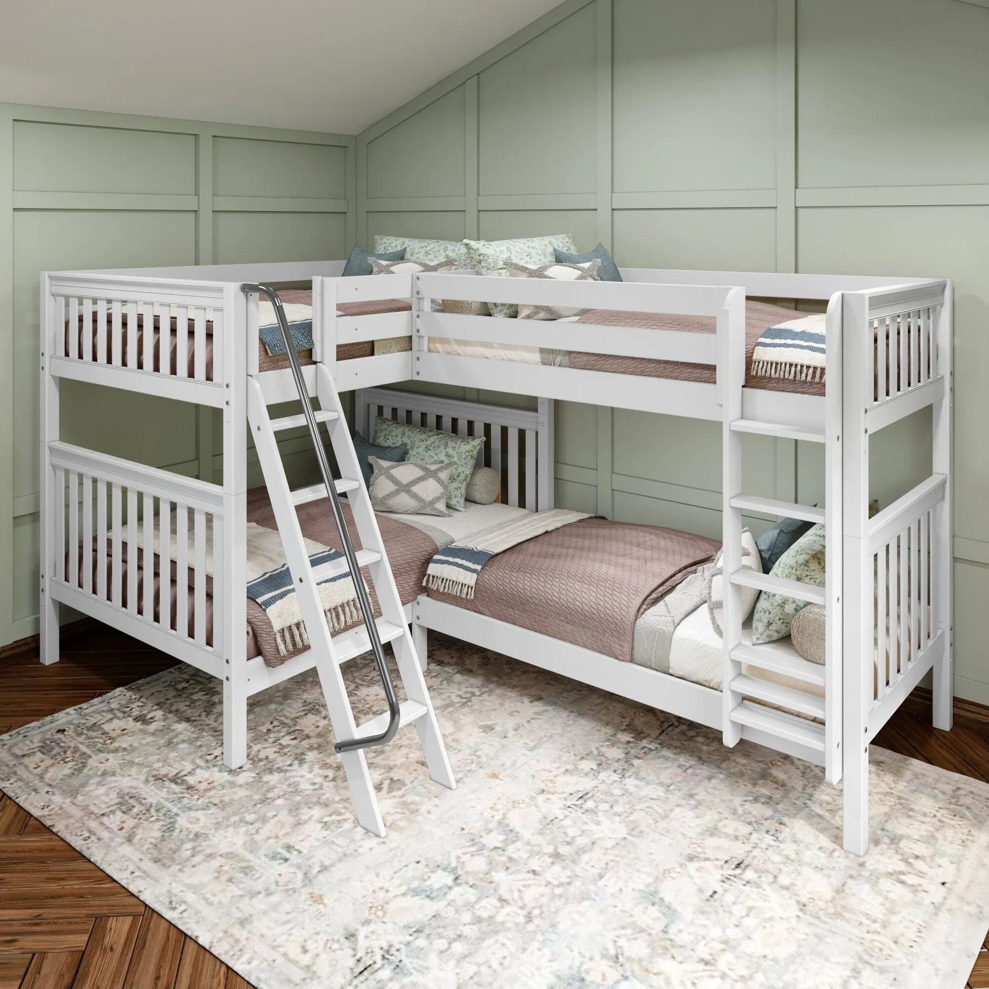 Full   Twin High Corner Bunk with Ladders