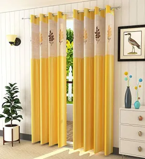 Galaxy Home Decor Floral Net Polyester 7 ft Door Curtains (Yellow) - Pack of 2