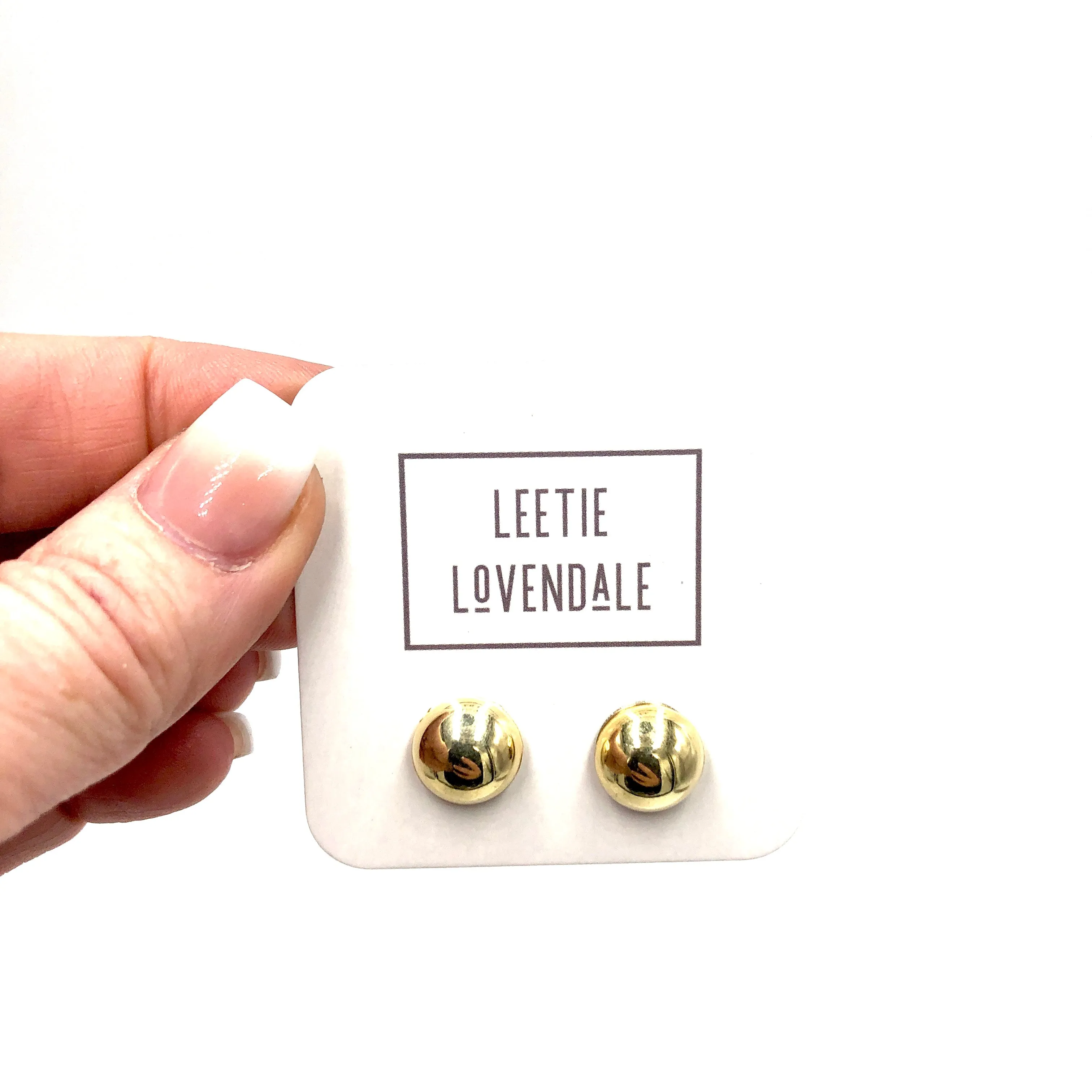 Gold Metallic Retro Button Stud Earrings - 12mm *