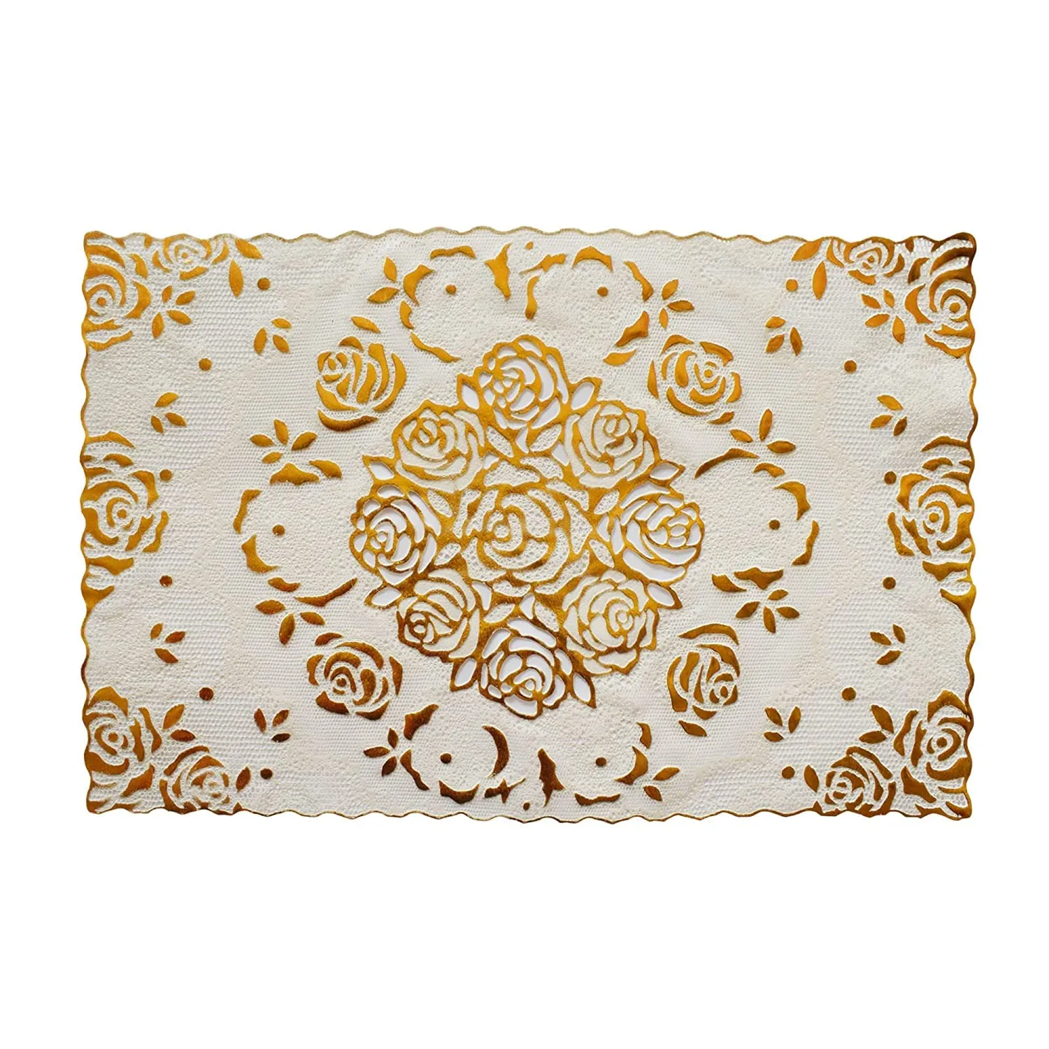 Heart Home Floral Design Virgin Viny Soft Fabric 6 Pieces Dining Table Placemat Set (Cream) (HEART0629)