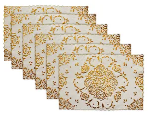 Heart Home Floral Design Virgin Viny Soft Fabric 6 Pieces Dining Table Placemat Set (Cream) (HEART0629)