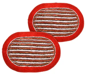 Heart Home Strips Design Soft Cotton Doormat Dirts Trapper Mat Bath Door Mat Machine Washable for Porch/Kitchen/Bathroom/Laundry Room- Pack of 2 (Red)-50HH01899