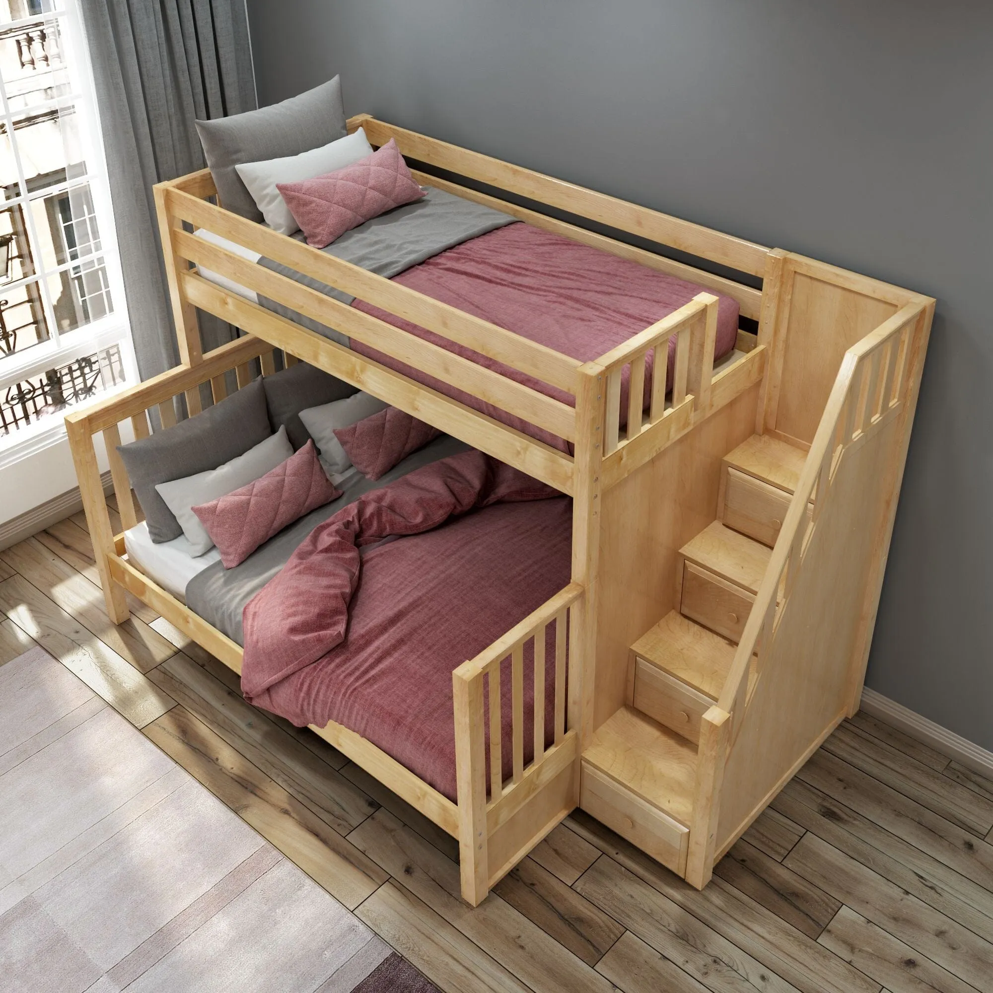 High Twin XL over Queen Bunk Bed with Stairs