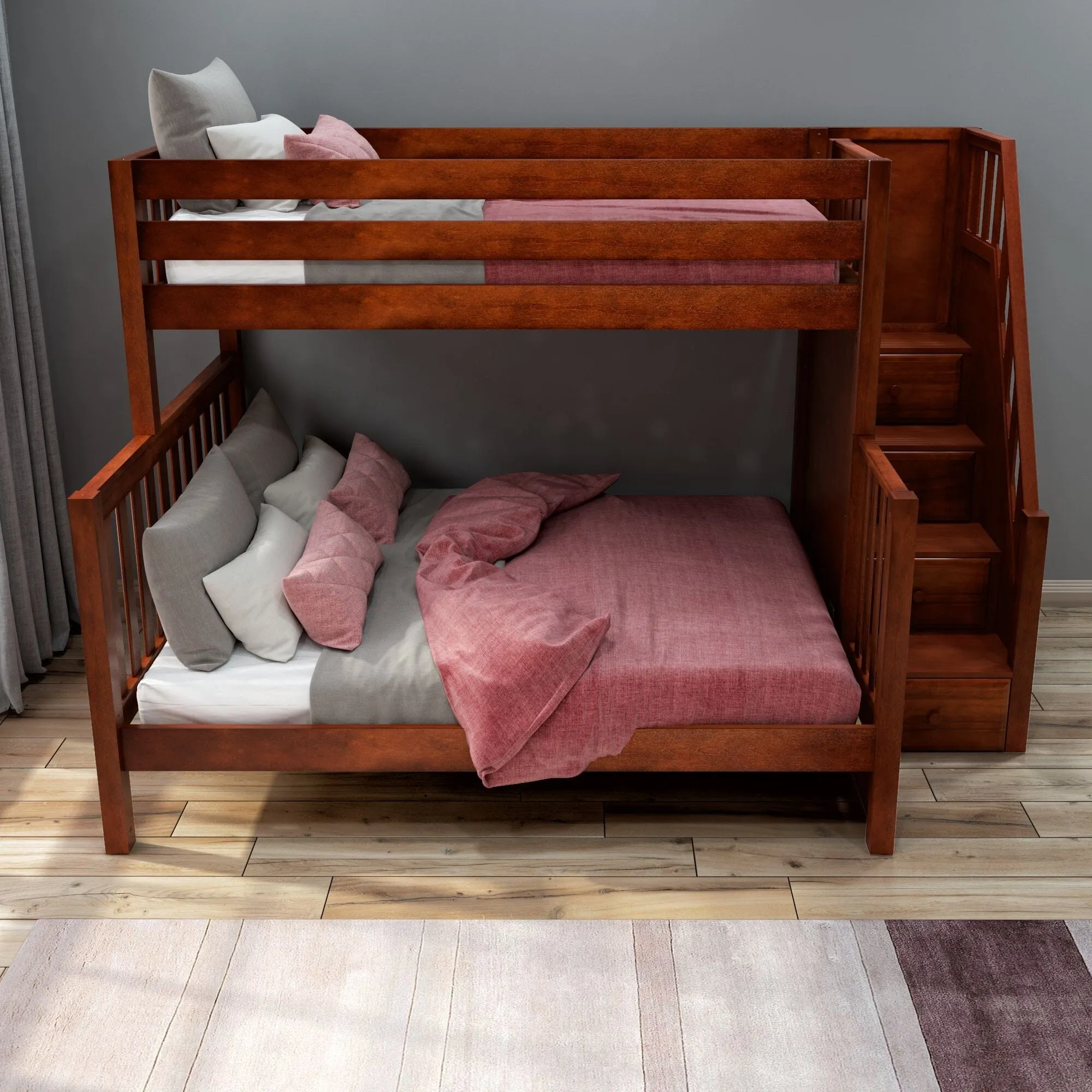 High Twin XL over Queen Bunk Bed with Stairs