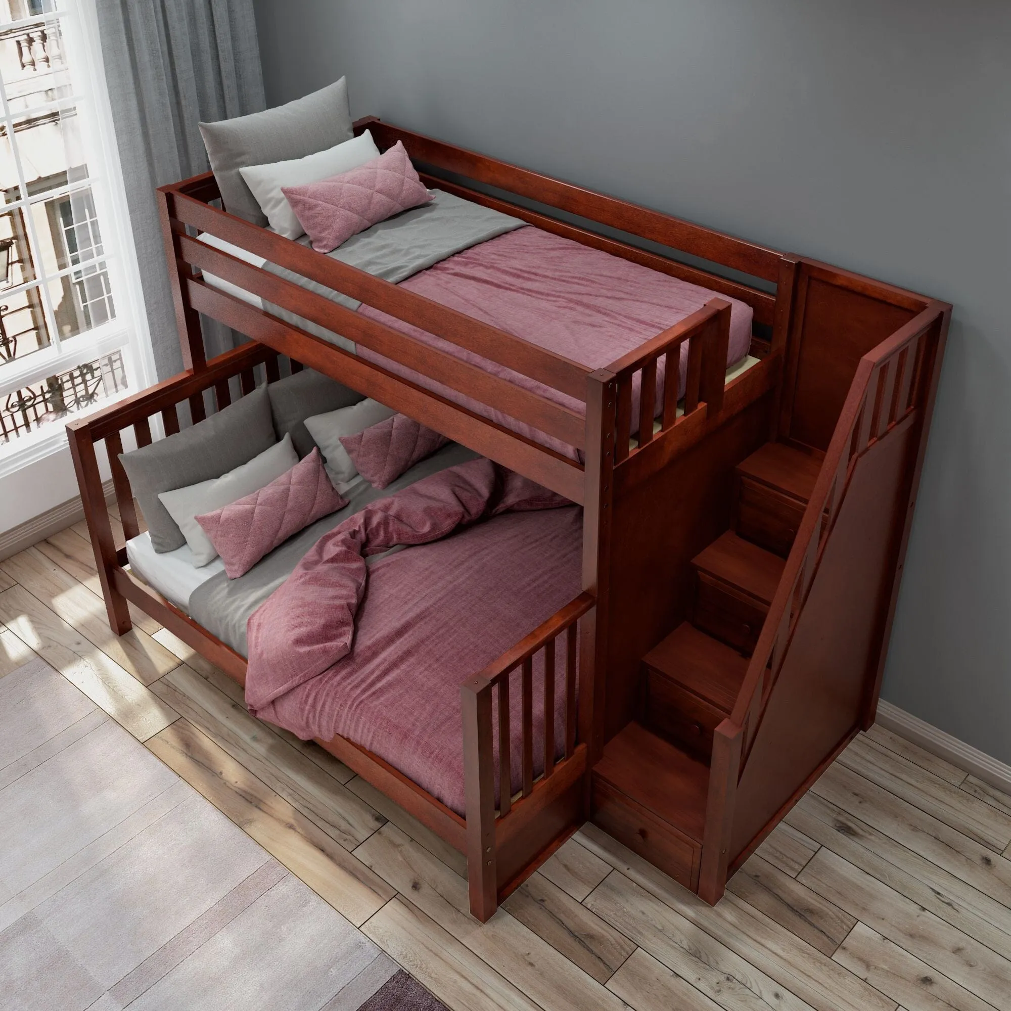 High Twin XL over Queen Bunk Bed with Stairs