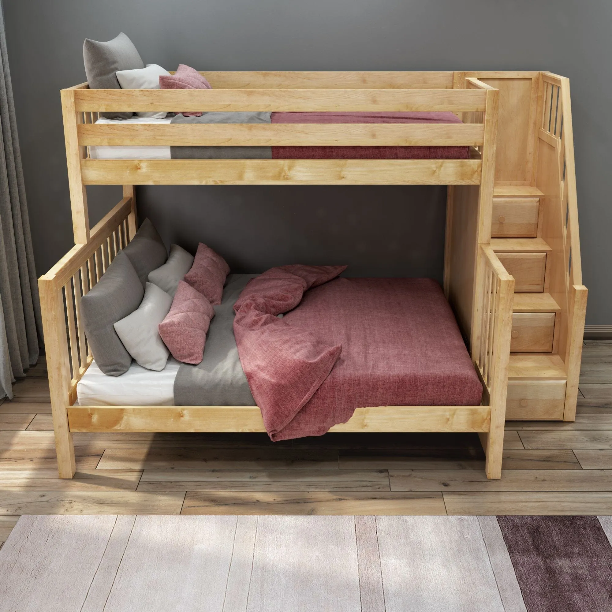 High Twin XL over Queen Bunk Bed with Stairs