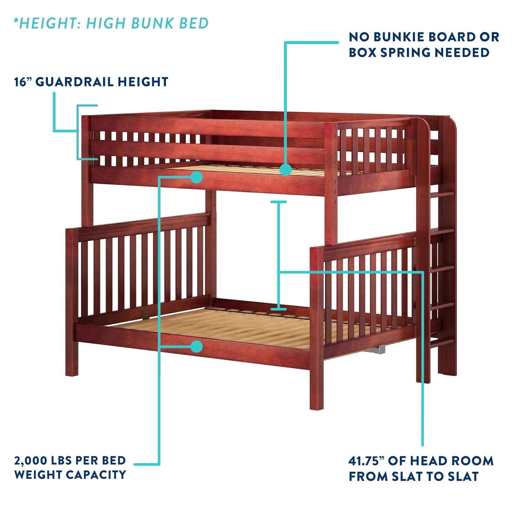 High Twin XL over Queen Bunk Bed with Stairs