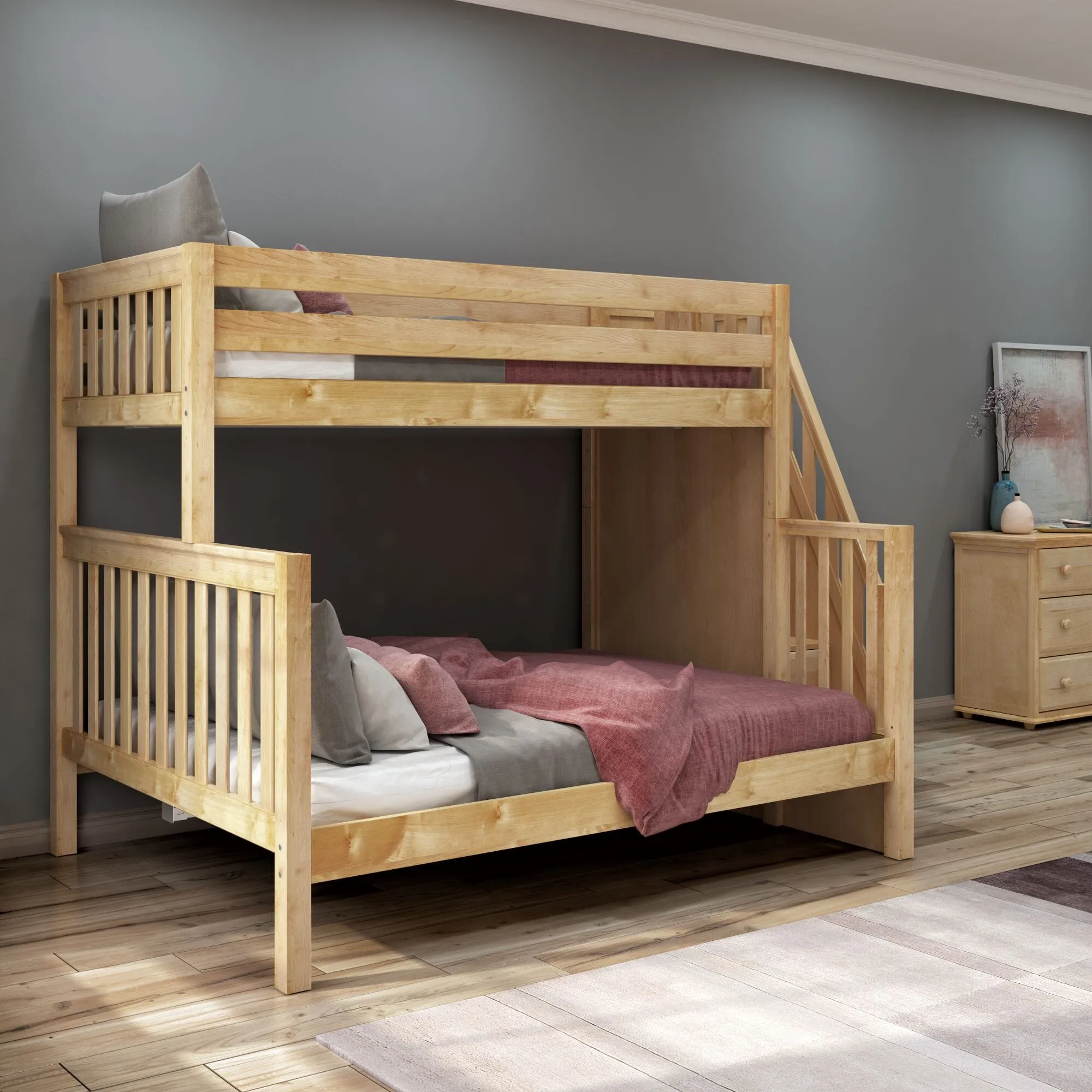 High Twin XL over Queen Bunk Bed with Stairs