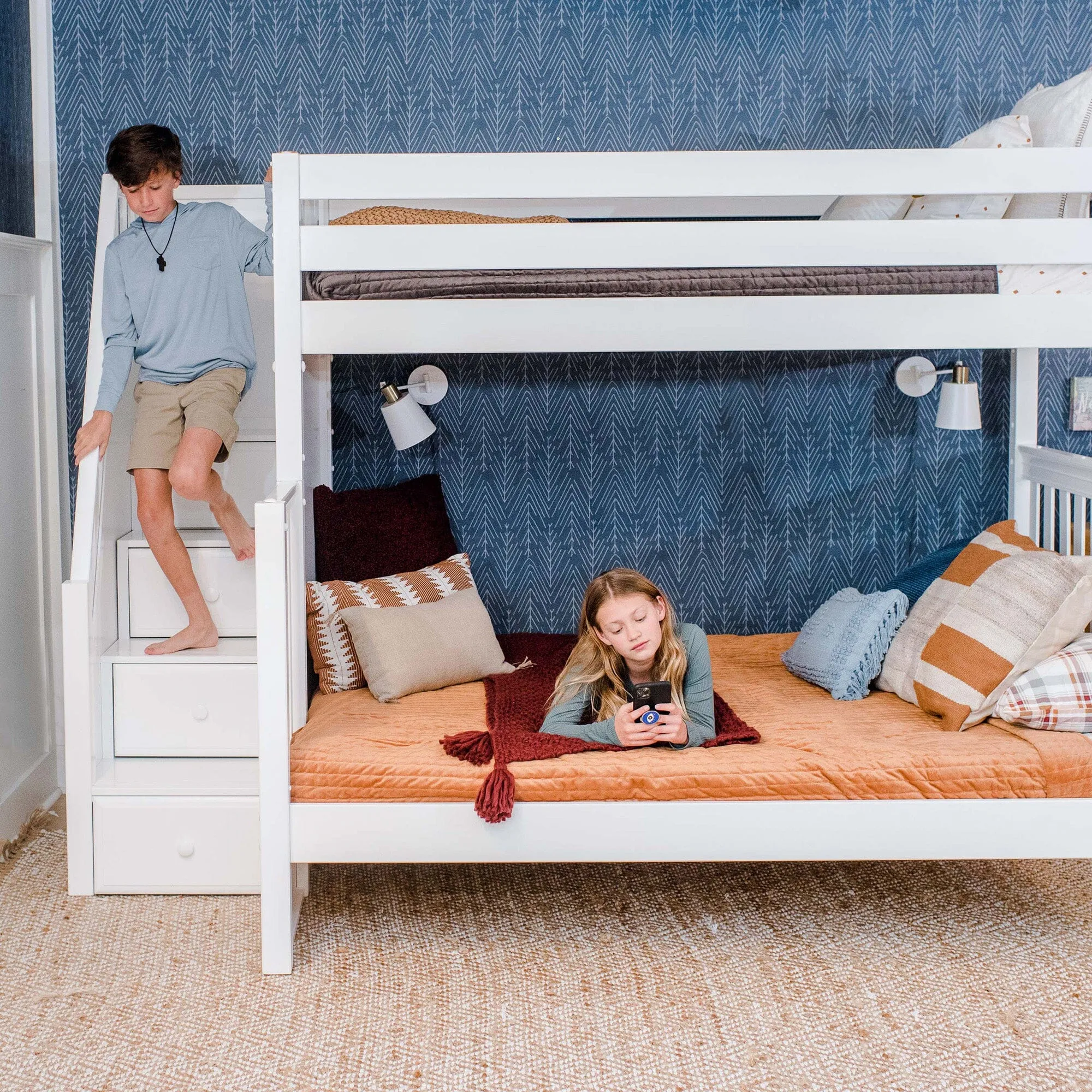 High Twin XL over Queen Bunk Bed with Stairs