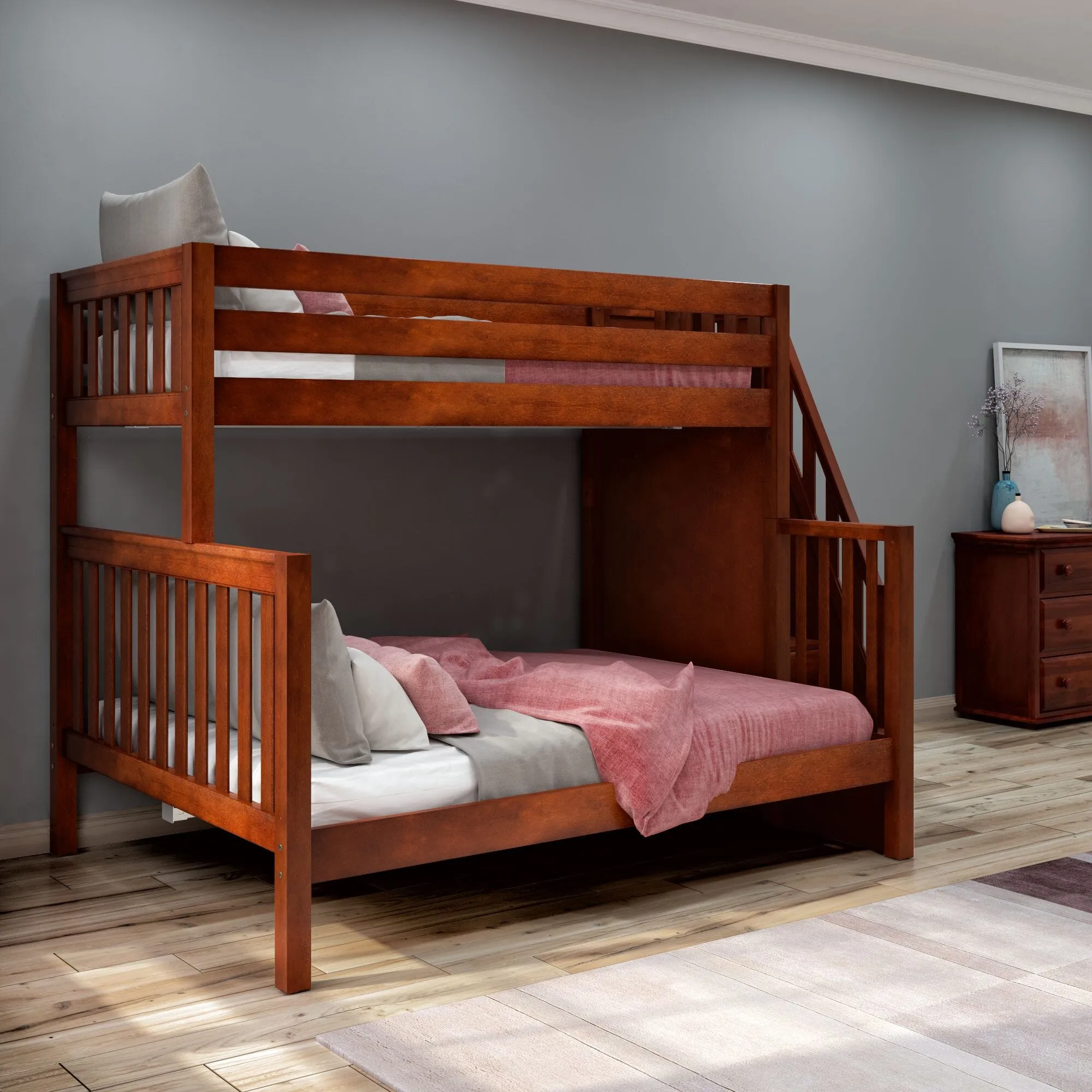 High Twin XL over Queen Bunk Bed with Stairs