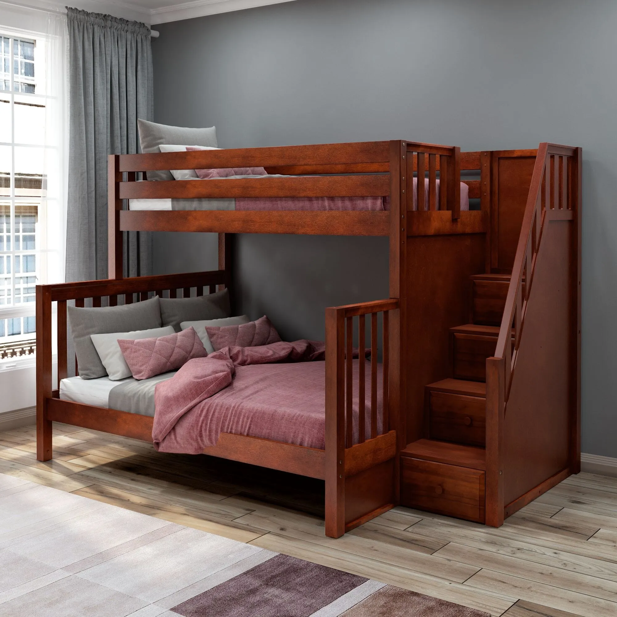 High Twin XL over Queen Bunk Bed with Stairs