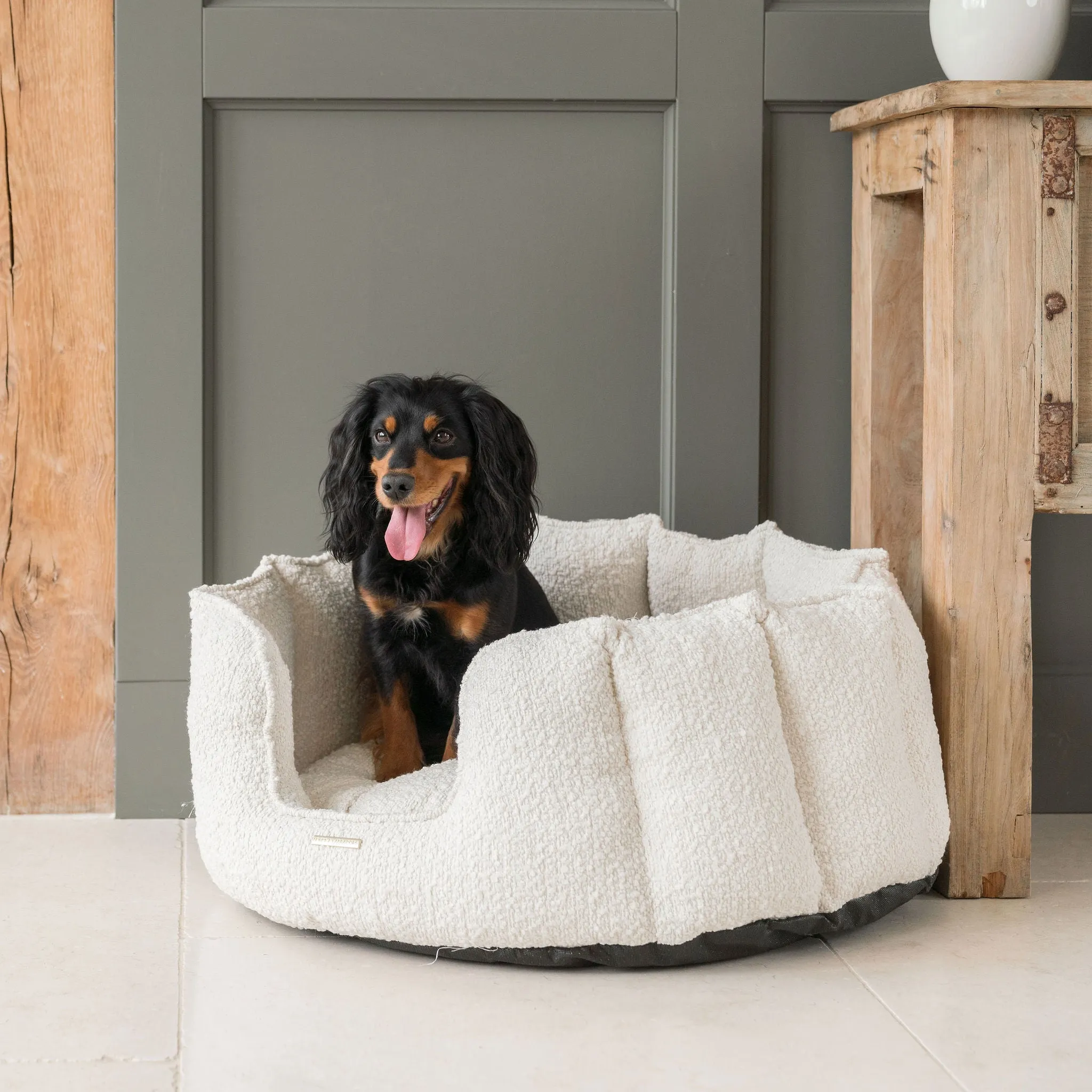 High Wall Bed With Removable Covers in Ivory Bouclé by Lords & Labradors