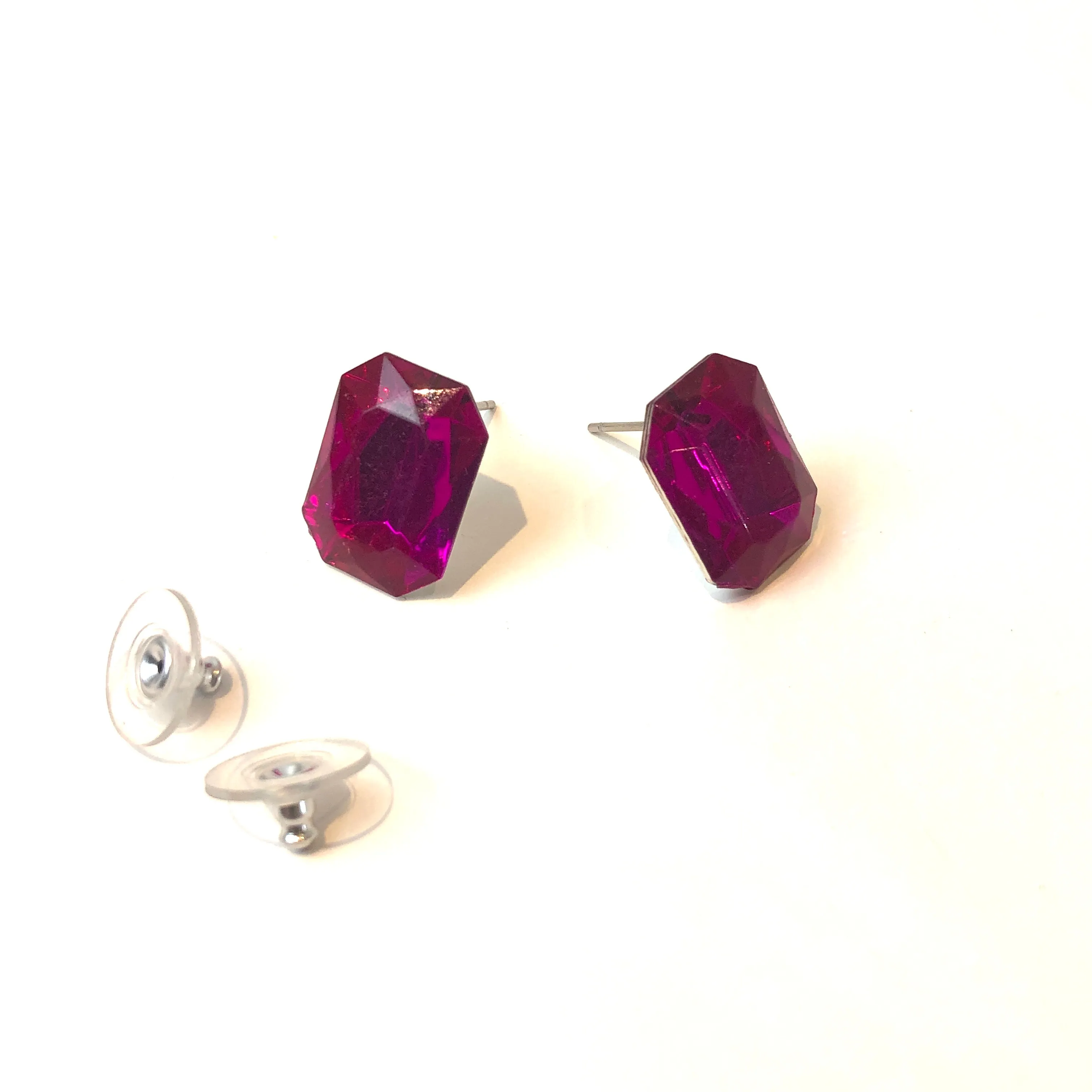 Hot Pink Faceted Rectangle Shine-On Stud Earrings