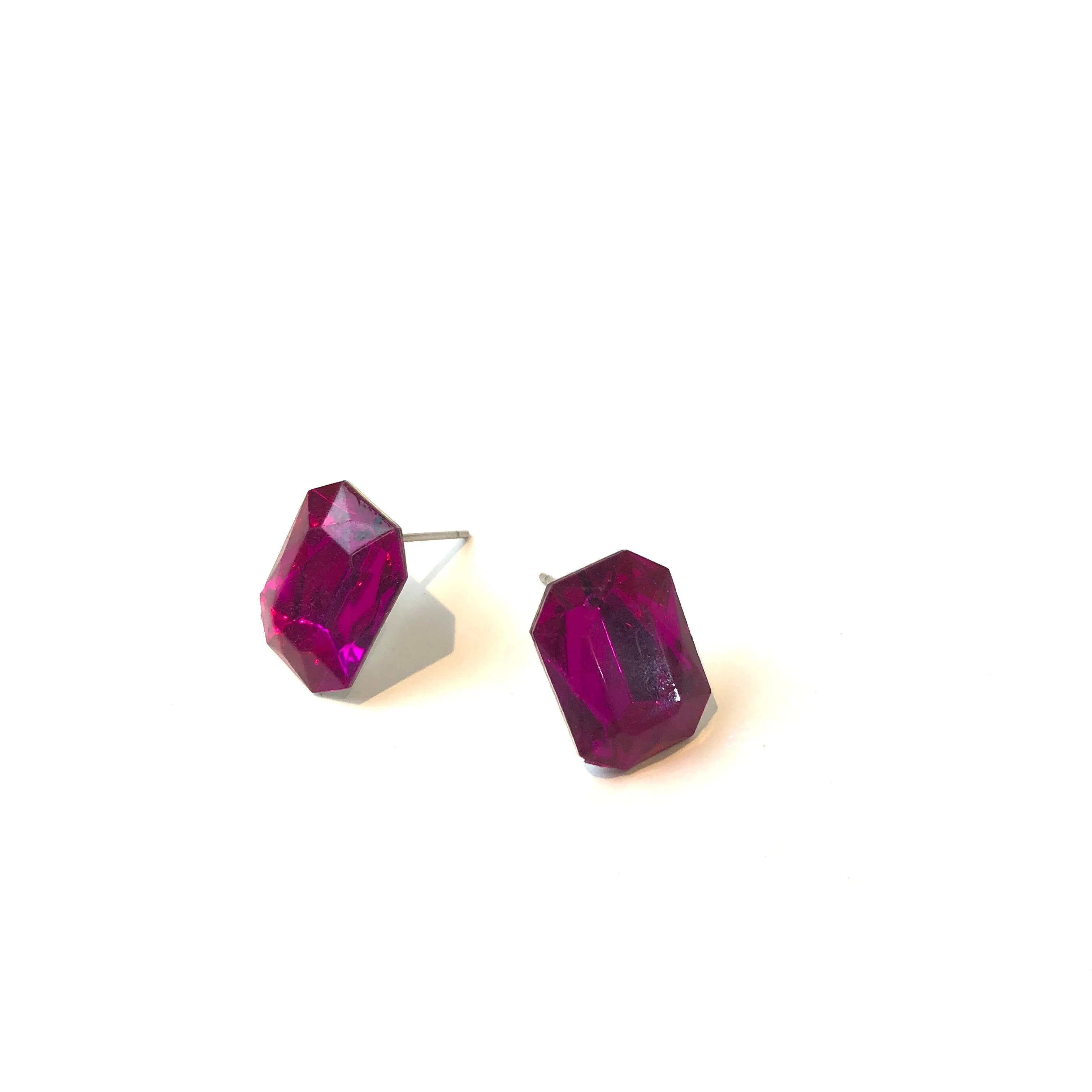 Hot Pink Faceted Rectangle Shine-On Stud Earrings