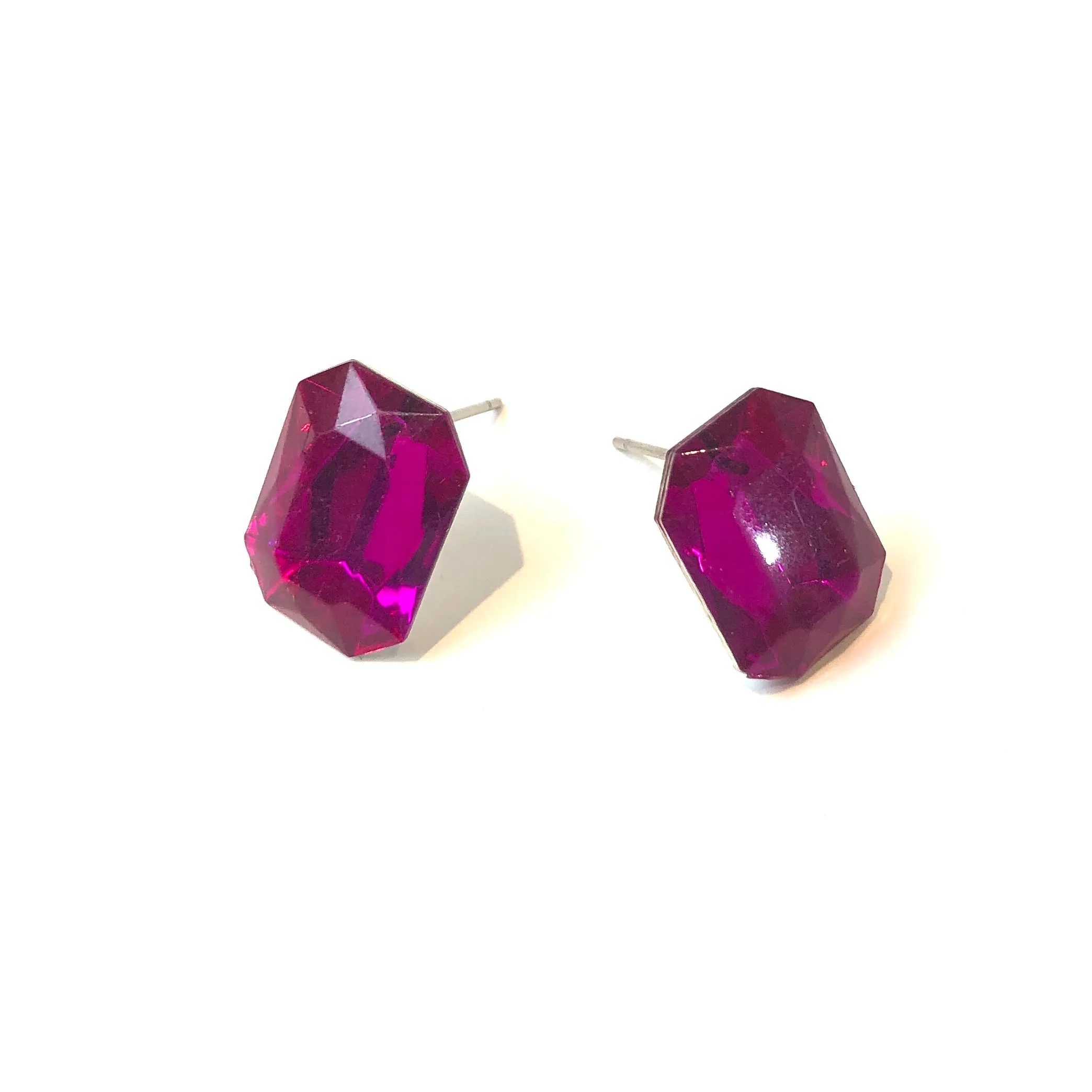 Hot Pink Faceted Rectangle Shine-On Stud Earrings