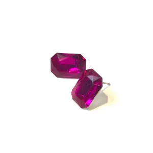 Hot Pink Faceted Rectangle Shine-On Stud Earrings