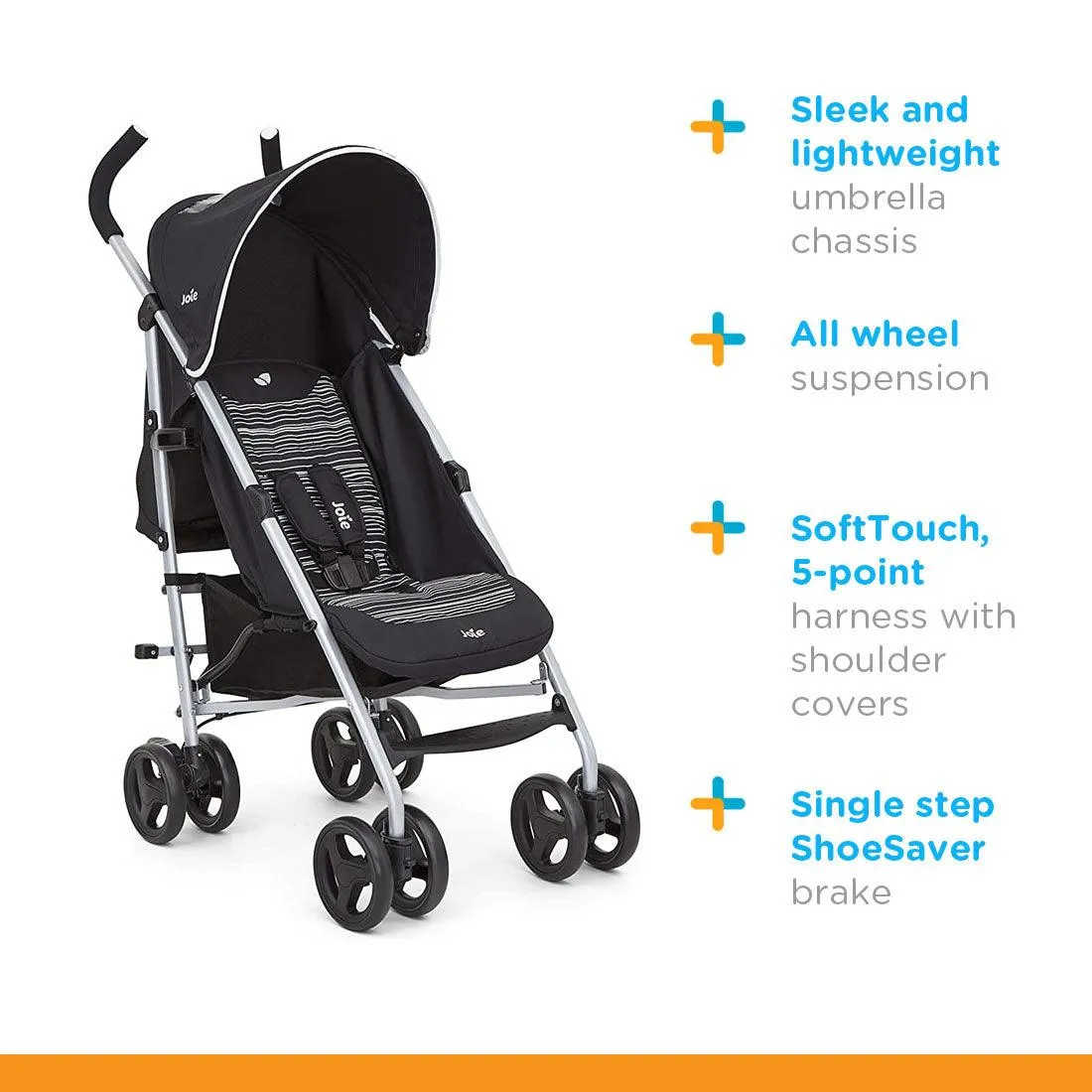 Joie Rapid Stroller Skewed Lines Caviar - Baby Stroller with Compact Umbrella Fold for Ages 0-3 Years