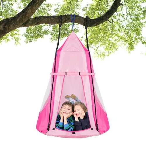 Kids Hanging Chair Swing Tent Set-Pink