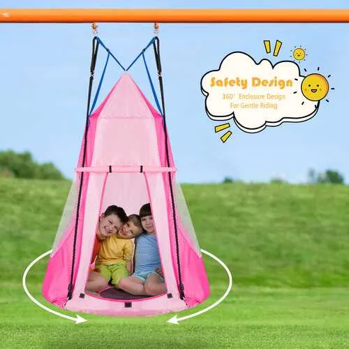 Kids Hanging Chair Swing Tent Set-Pink