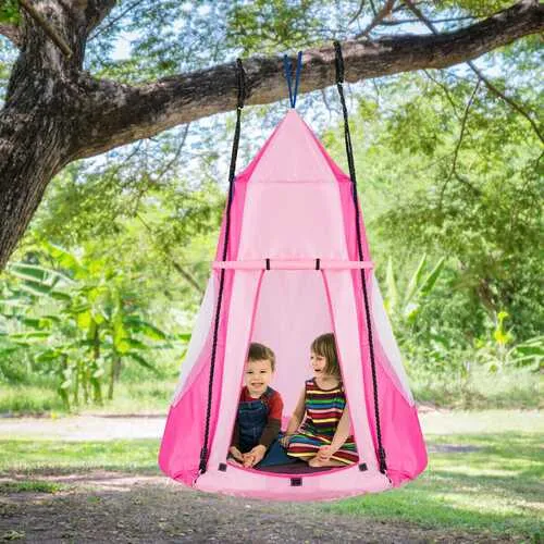 Kids Hanging Chair Swing Tent Set-Pink