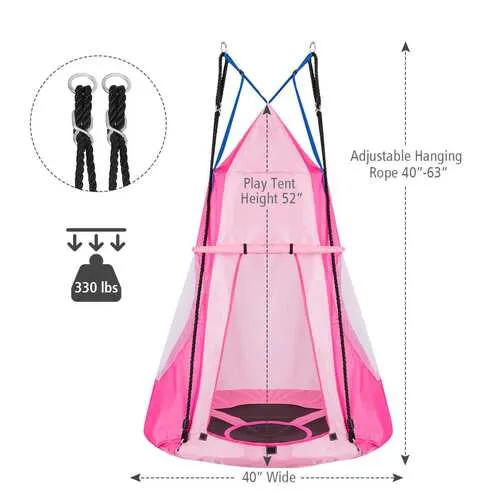 Kids Hanging Chair Swing Tent Set-Pink