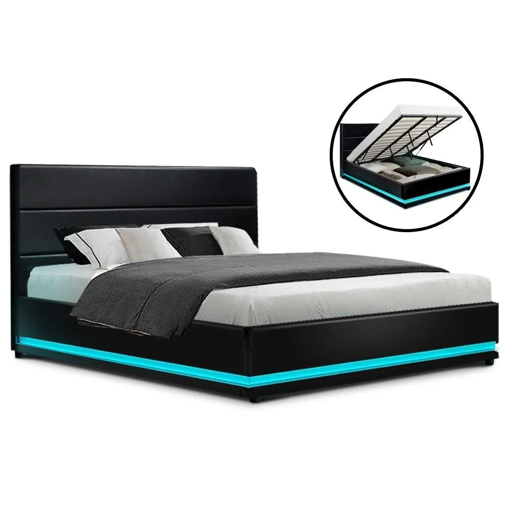 King Ultra Package | Henley LED Bed Black, 2 x LED Bedside Tables, Platinum Series Dual Euro Top Mattress, Pillowtop Mattress Topper & 4 x Pillows