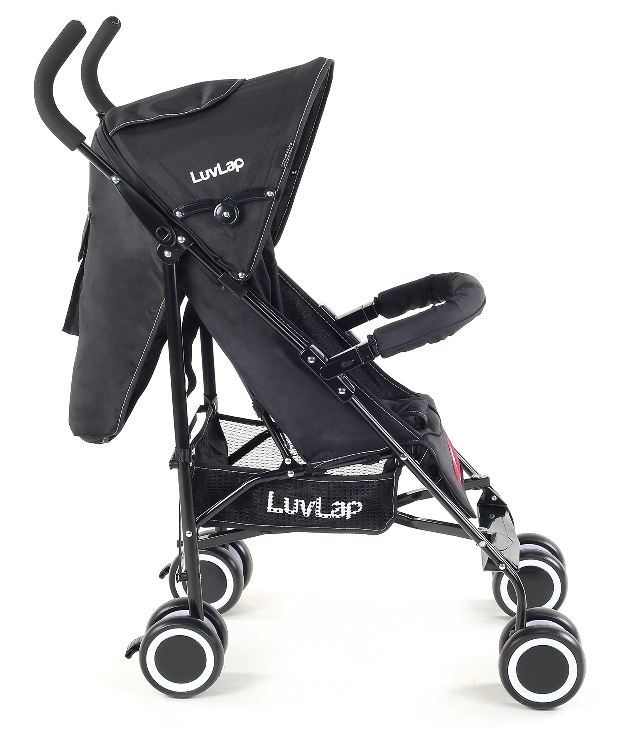 LuvLap City Baby Stroller / Buggy, Compact & Travel friendly baby pram, for Baby & Kids, 6-36 Months, with 5 point safety harness, adjustable seat recline, extendable canopy, 15Kg capacity (Black)