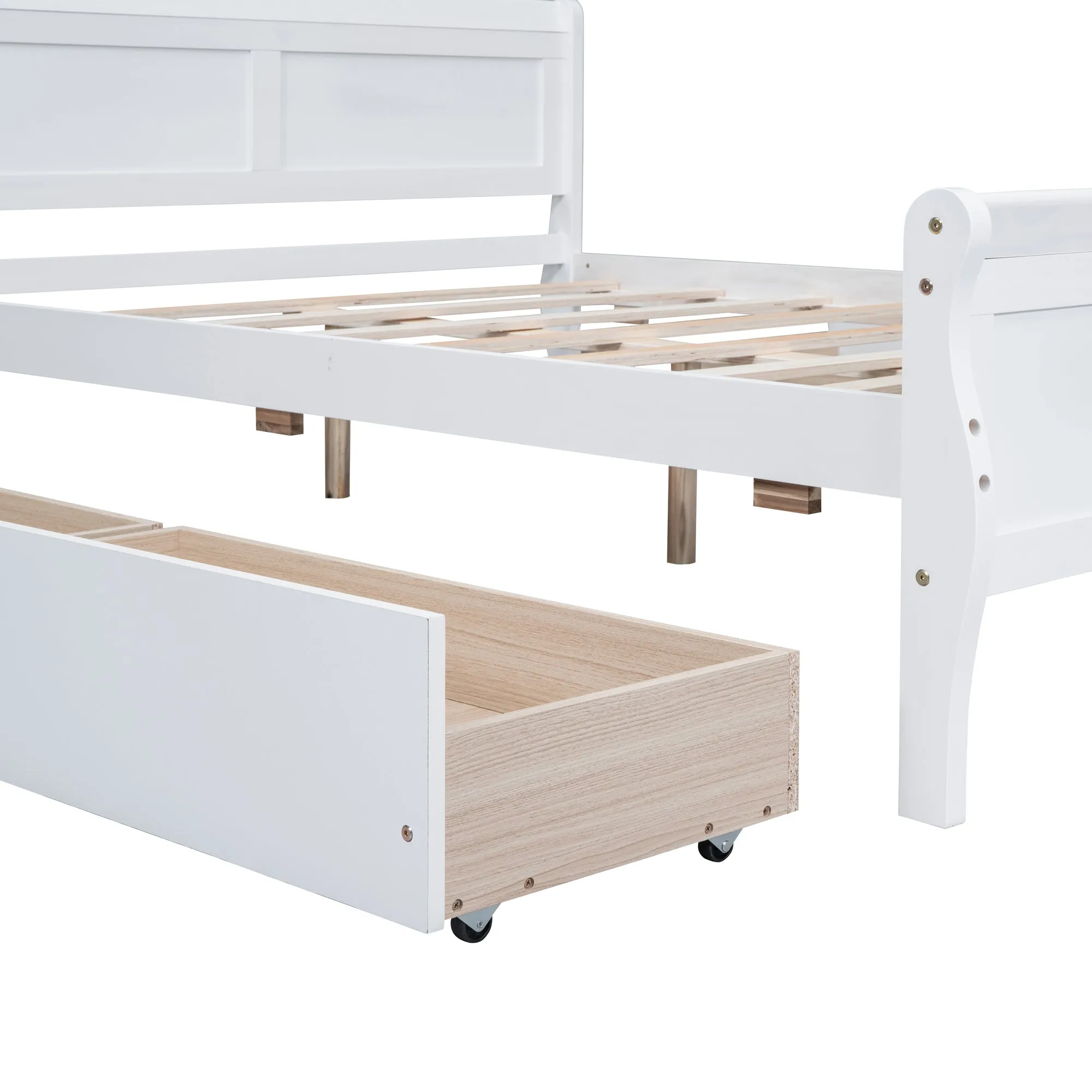 Meg Full Size Wood Platform Bed with 4 Drawers - White