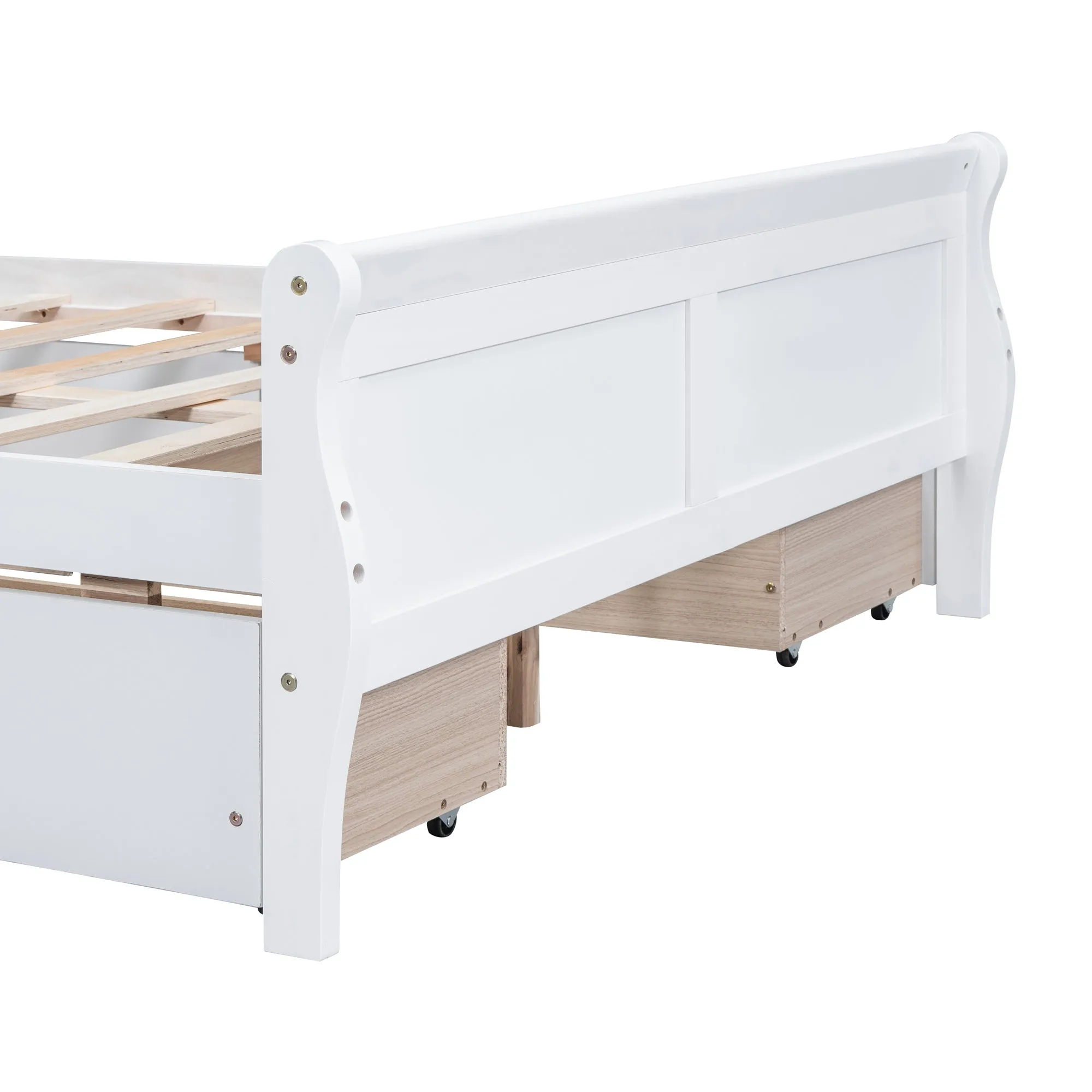 Meg Full Size Wood Platform Bed with 4 Drawers - White