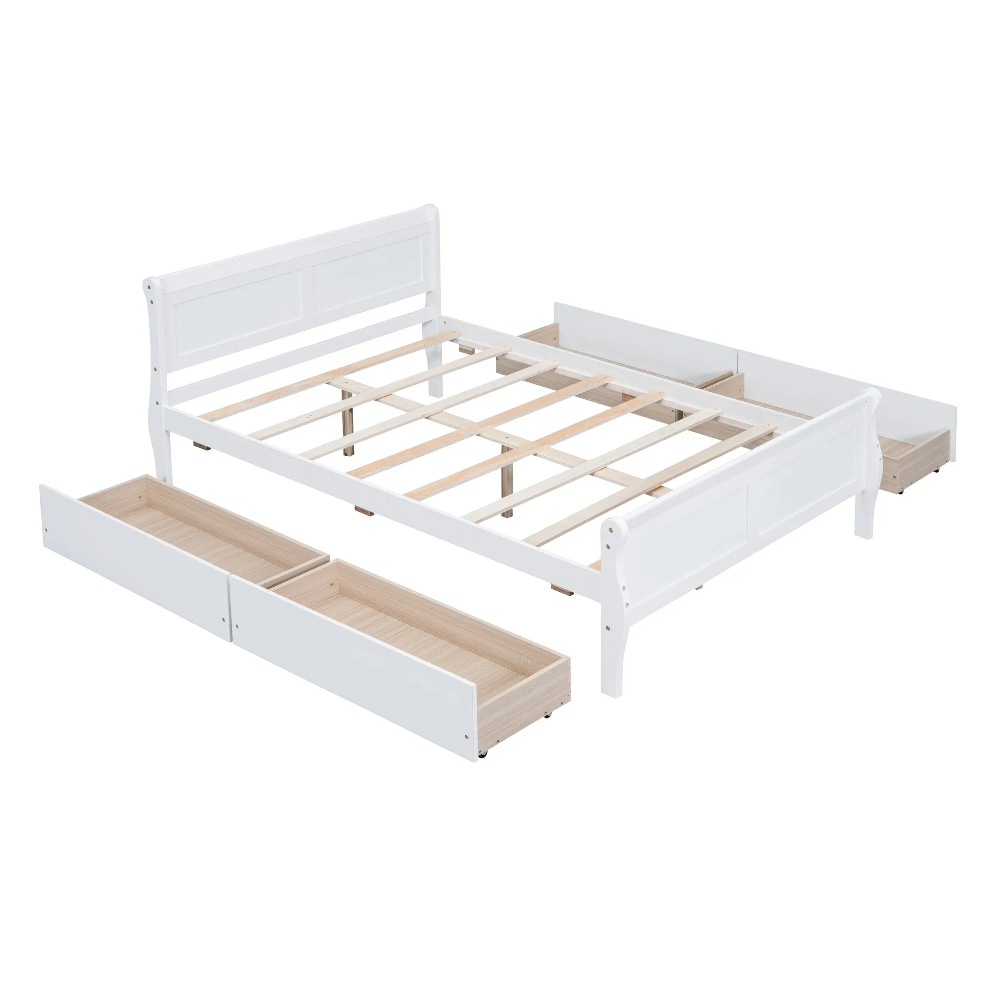 Meg Full Size Wood Platform Bed with 4 Drawers - White