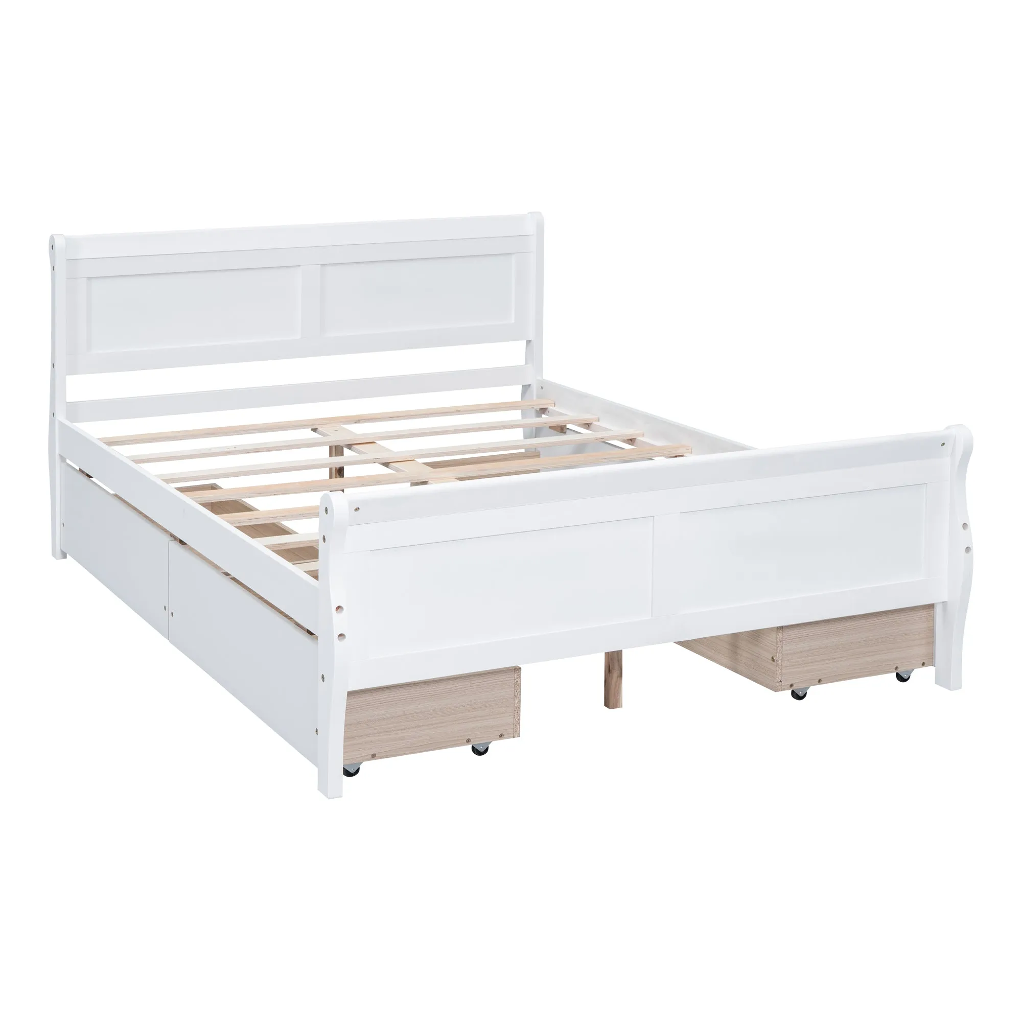 Meg Full Size Wood Platform Bed with 4 Drawers - White