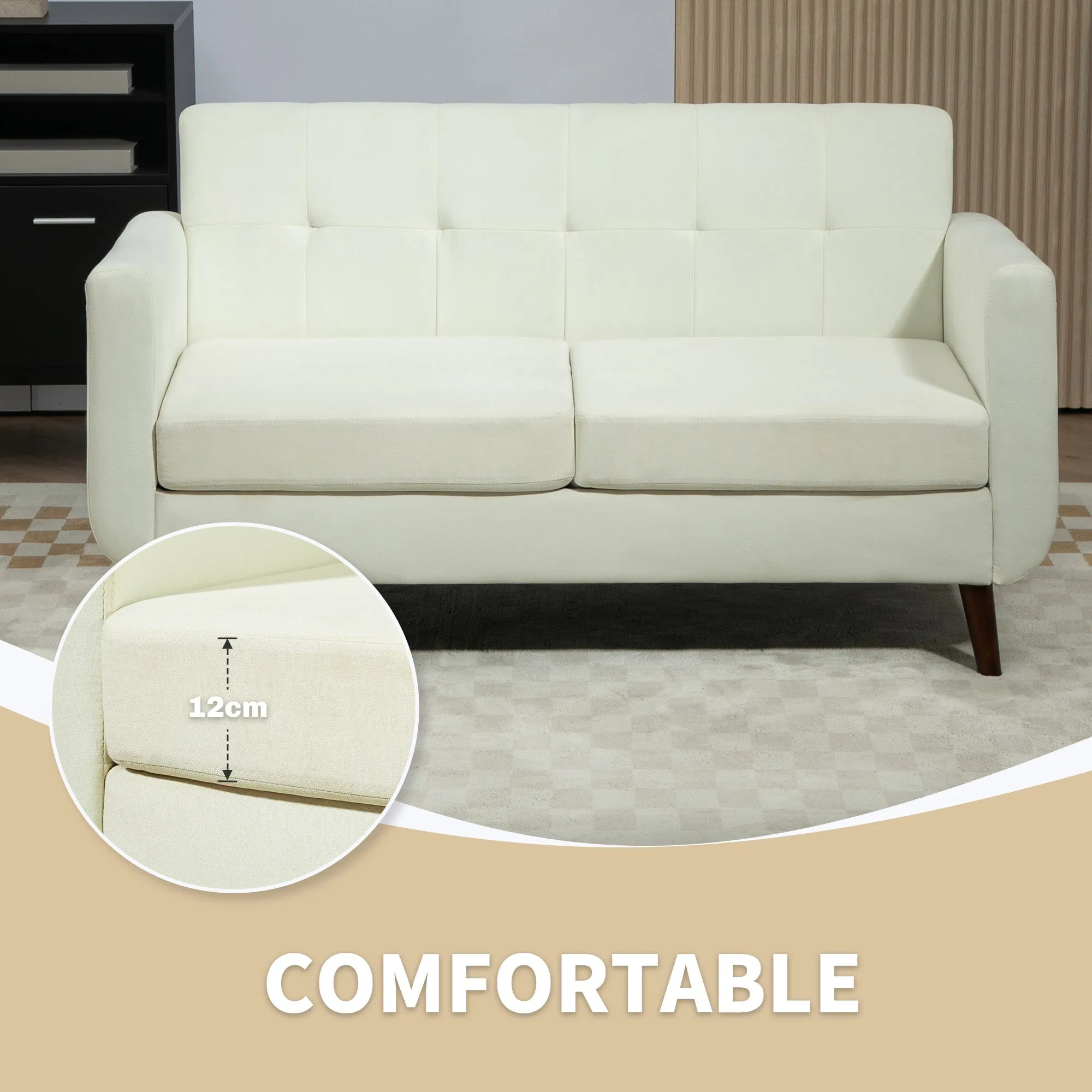 Modern Upholstered Fabric Loveseat Sofa for Living Room, Cream