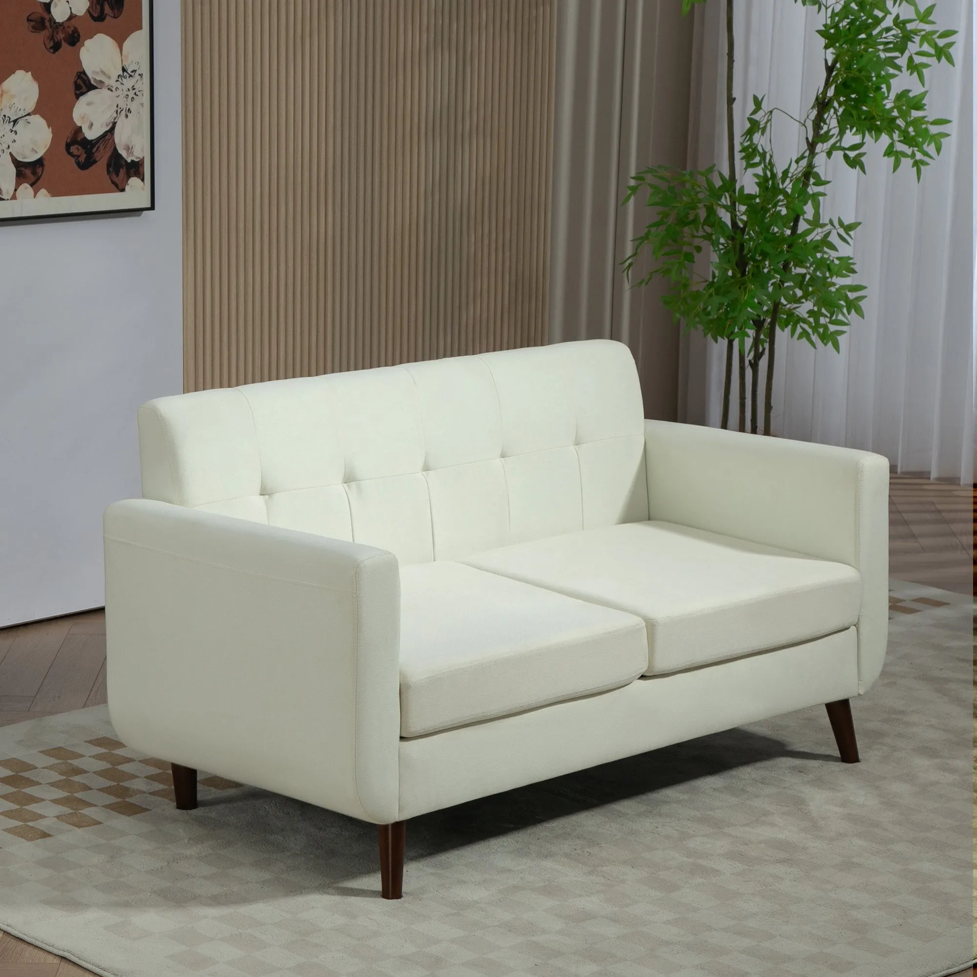 Modern Upholstered Fabric Loveseat Sofa for Living Room, Cream