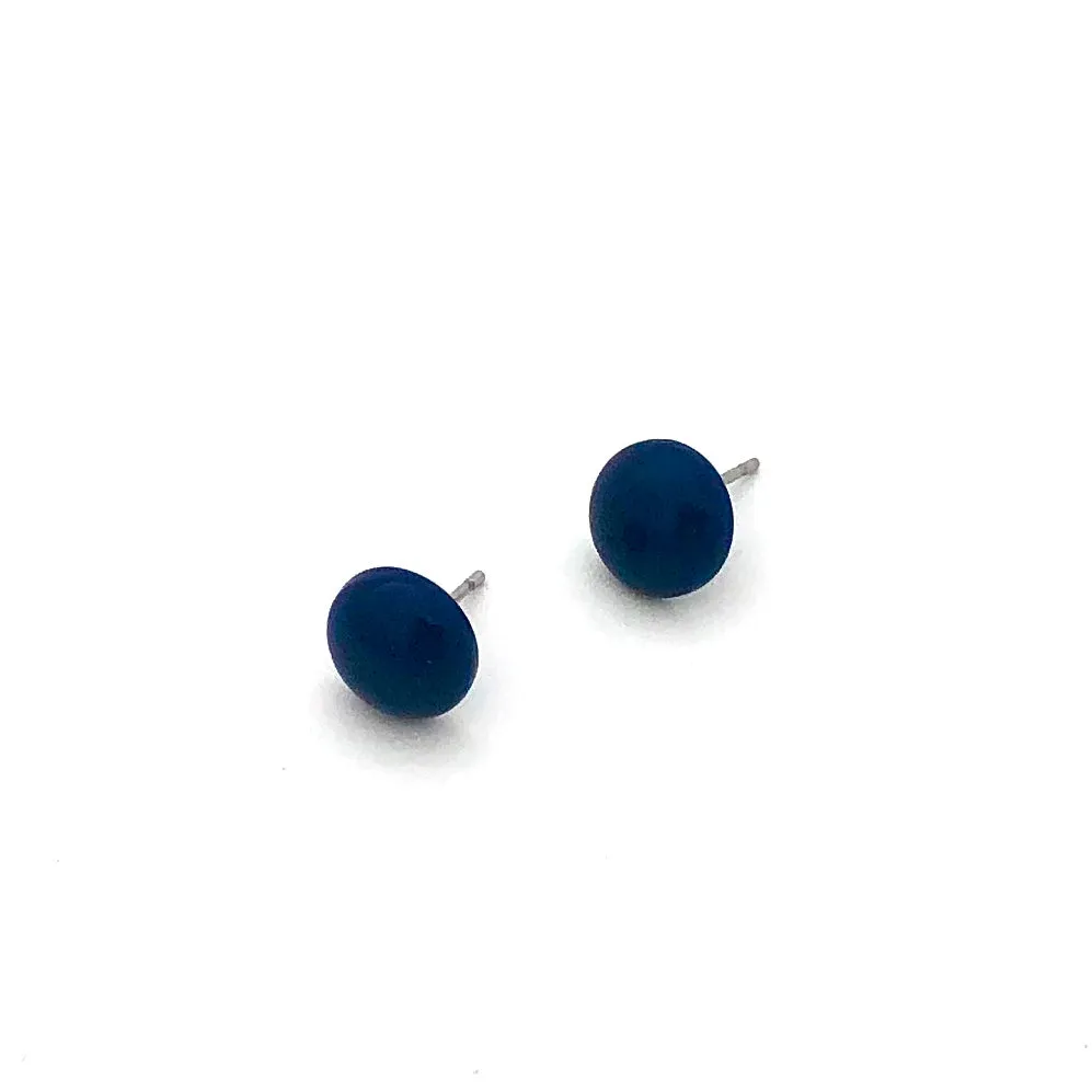 Navy Blue Small Retro Button Stud Earrings