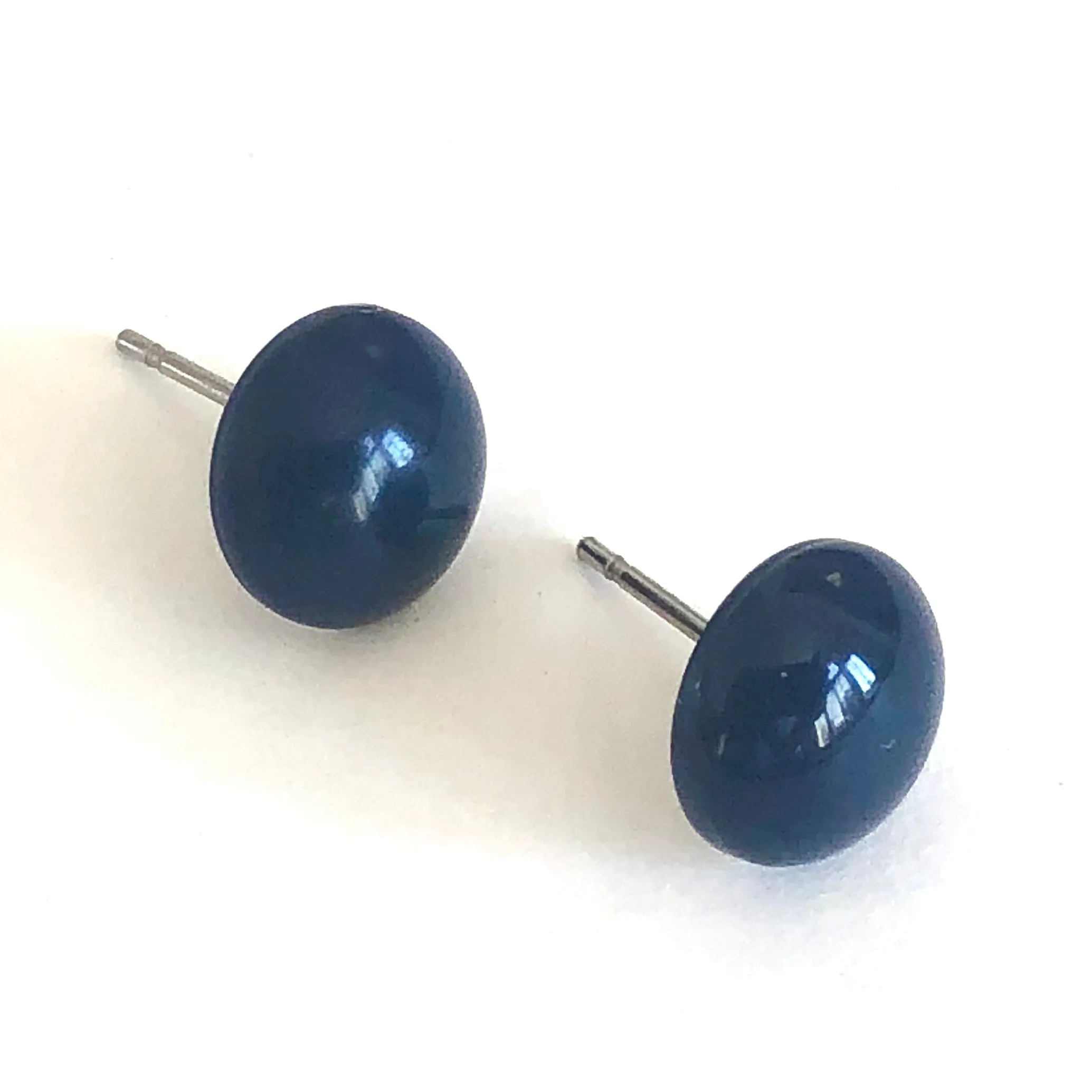 Navy Blue Small Retro Button Stud Earrings