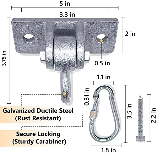 New!! Heavy Duty Hangers for Swings with Snap Hooks, Mounting Hardware & Accessories - 2 Pack