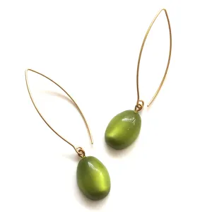 Olive Moonglow Oval RainDrop Earrings