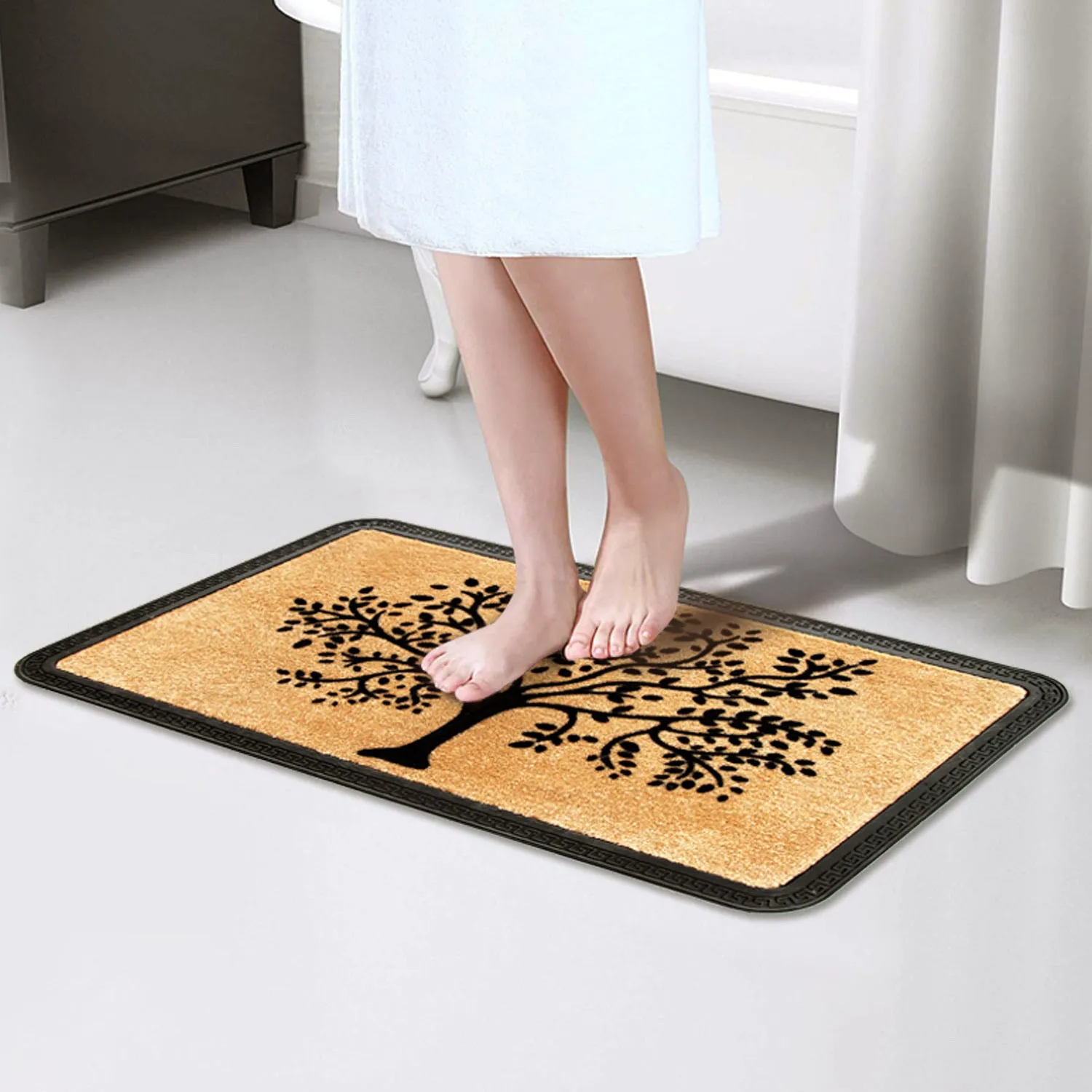 OnlyMat Elegant Beige Colour Soft QuickDry Tree Flocked Anti-Slip Bathroom Door Mat